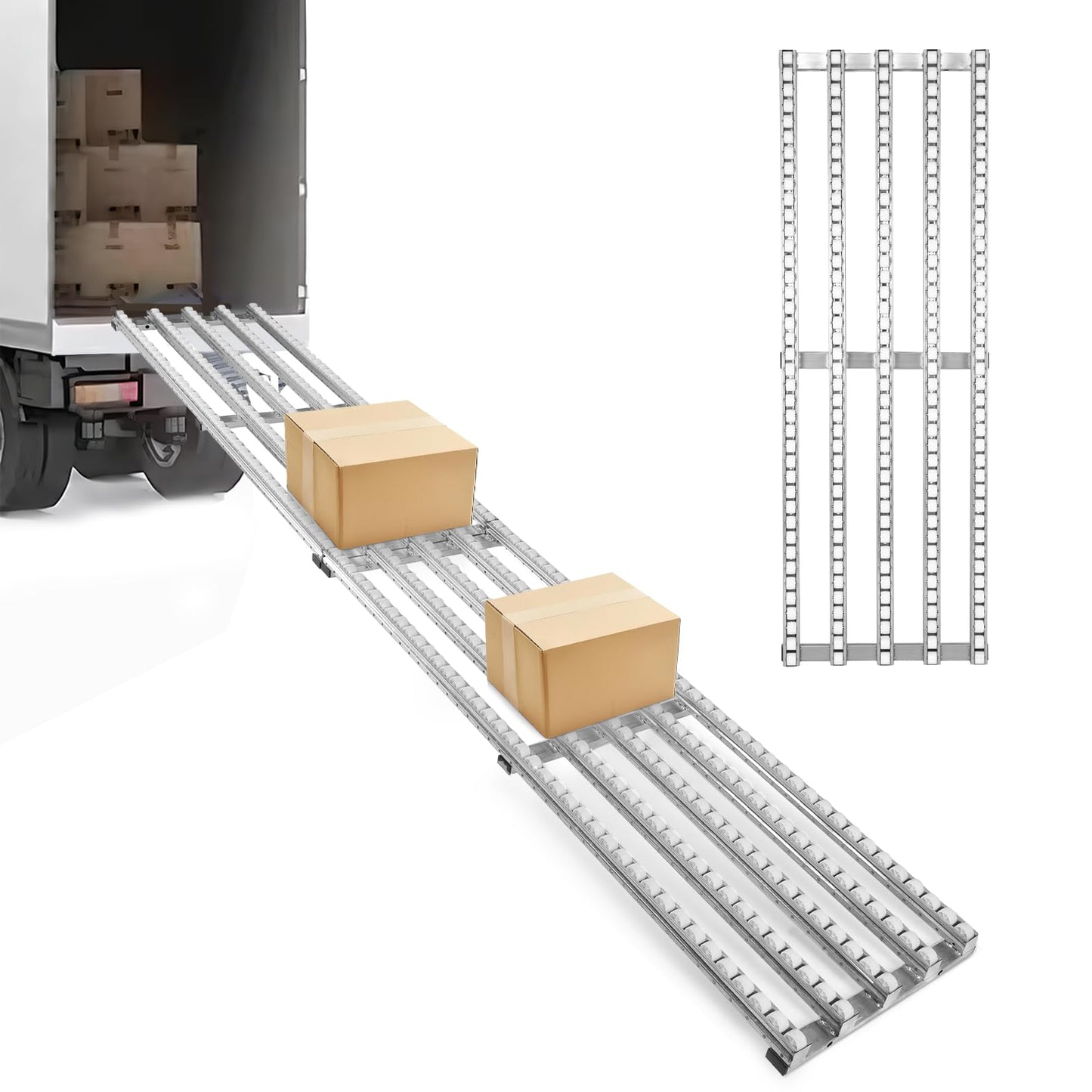 FASDRESS Light-Duty Gravity Conveyor, 118"x20" Unloading Slide Roller with 5-Row Wheels, Alloy Steel Unpowered Transmission Handling Artifact for Warehouse Dock Factory