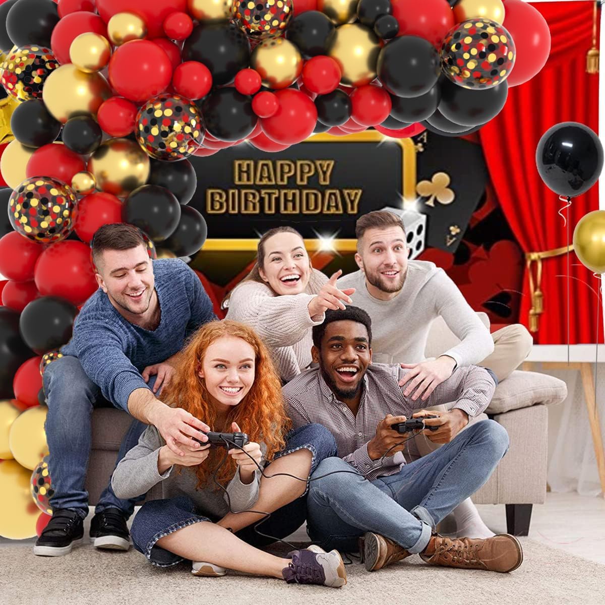 Red Black Gold Balloon Garland Arch Kit - Perfect for Casino, Poker, Graduation, and Wedding Parties