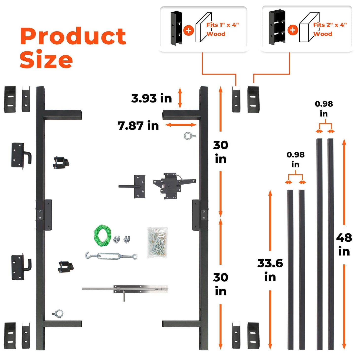 Steel Frame DIY Gate Building Kit,Fence Gate Kit Suit for 36-60" Wide Openings Up to 7 Feet High Fence,Fits 1" x 4" & 2"x4" Wood