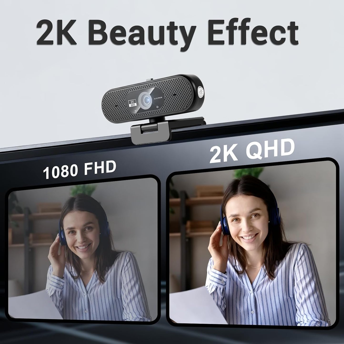 Generic 2K Hprosper Webcam with Microphone, Automatic Light Correction & Privacy Cover, Wide Angle USB Camera for PC