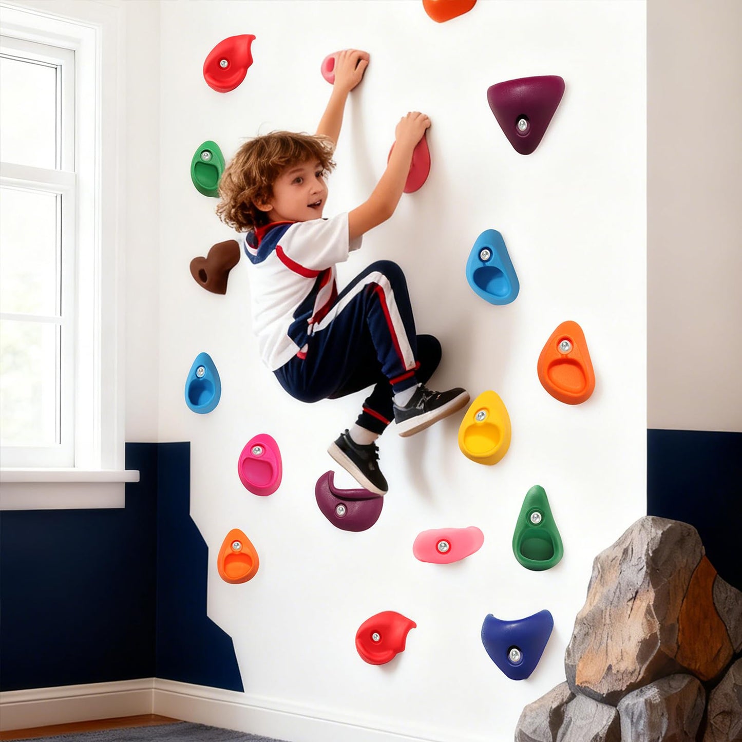 NEATATOU 32 PCS Rock Climbing Holds for Kids,Rock Climbing Wall Grips Climbing Rocks Wall Kit for Indoor and Outdoor Playground Play Set with Hardware （Style A）