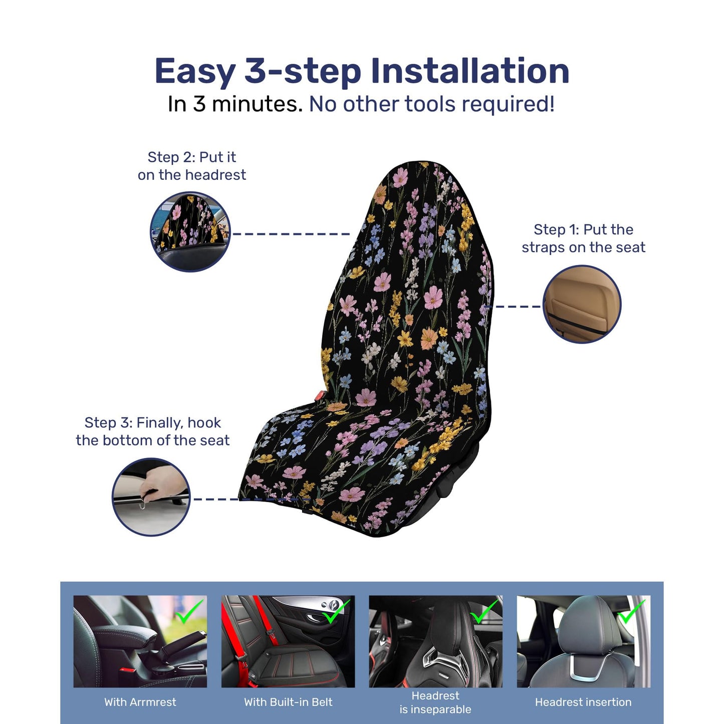 GENANY Floral Daisy Car Seat Towel – Waterproof Sweat Protector, Non-Slip Absorbent Seat Cover for Gym Workout, Running, Beach & Pets, Universal Fit for Cars SUVs Trucks, Machine Washable