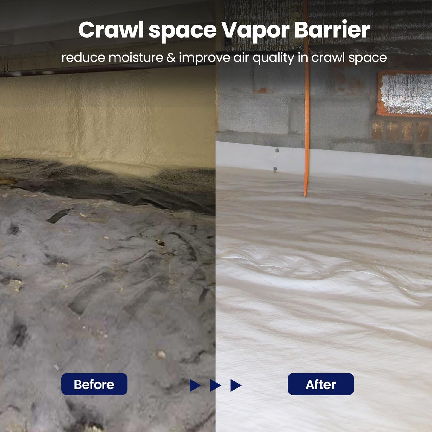 BaseAire Crawl Space Vapor Barrier, 12mil Film, 10'x100', Vapor Barrier Plastic for Basement, Crawlspace Encapsulation, Thick Plastic Sheeting, Black and White Panda Film