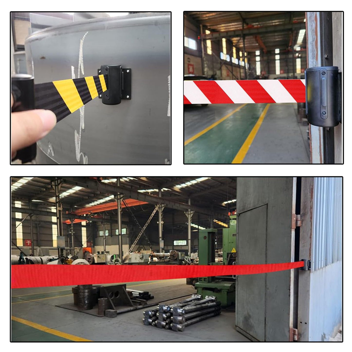 Retractable Red Safety Barrier Tape - 16.4FT Carbon Steel Housing, Complete with Mounting Accessories, Perfect for Crowd Control, Events, and Construction Sites