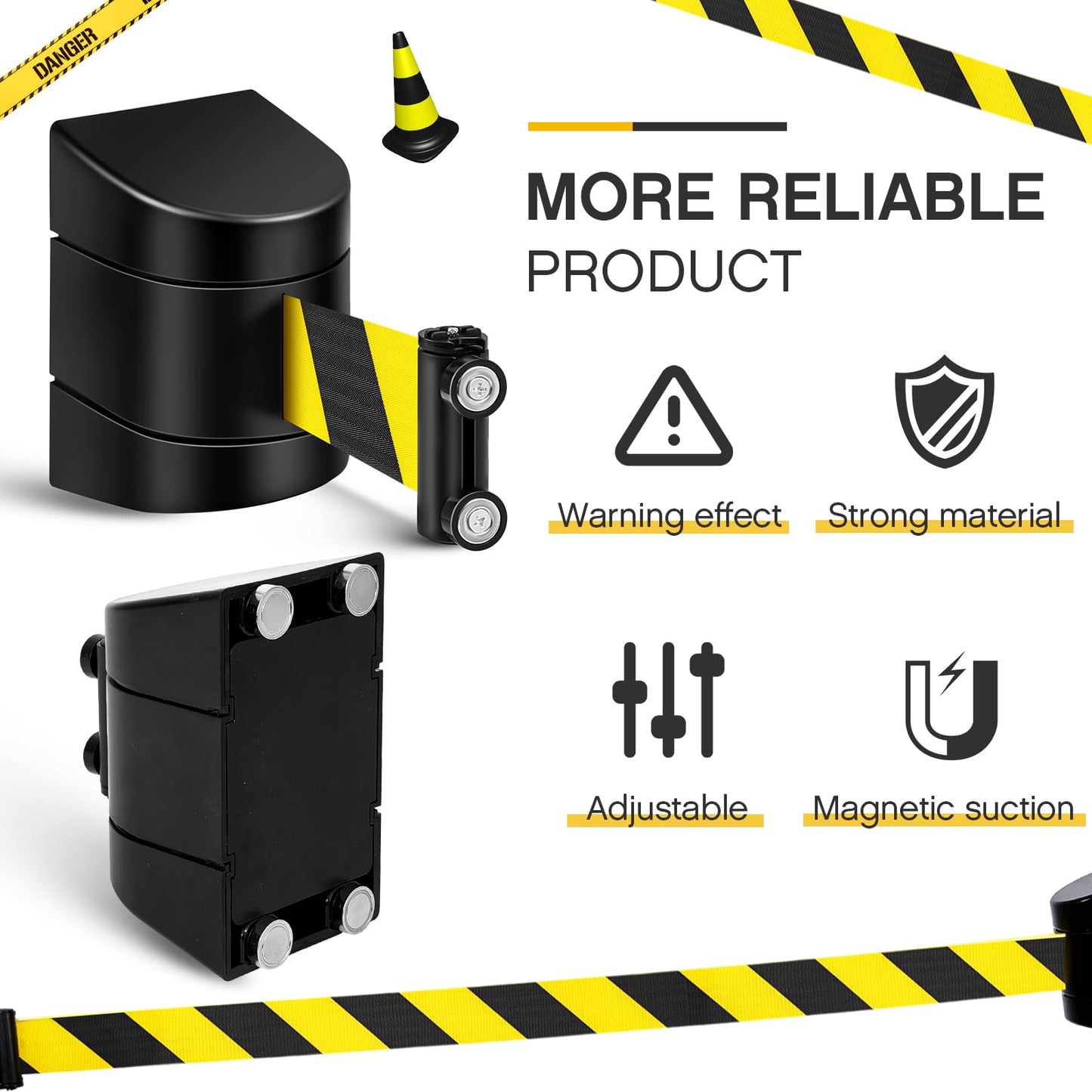 Landical 6 Pack 16.4 ft Magnetic Wall Mount Retractable Belt Magnetic Crowd Control Safety Retractable Wall Barrier with ABS Case, Safety Barrier for Grocery Retail Store (Yellow Black Rope)