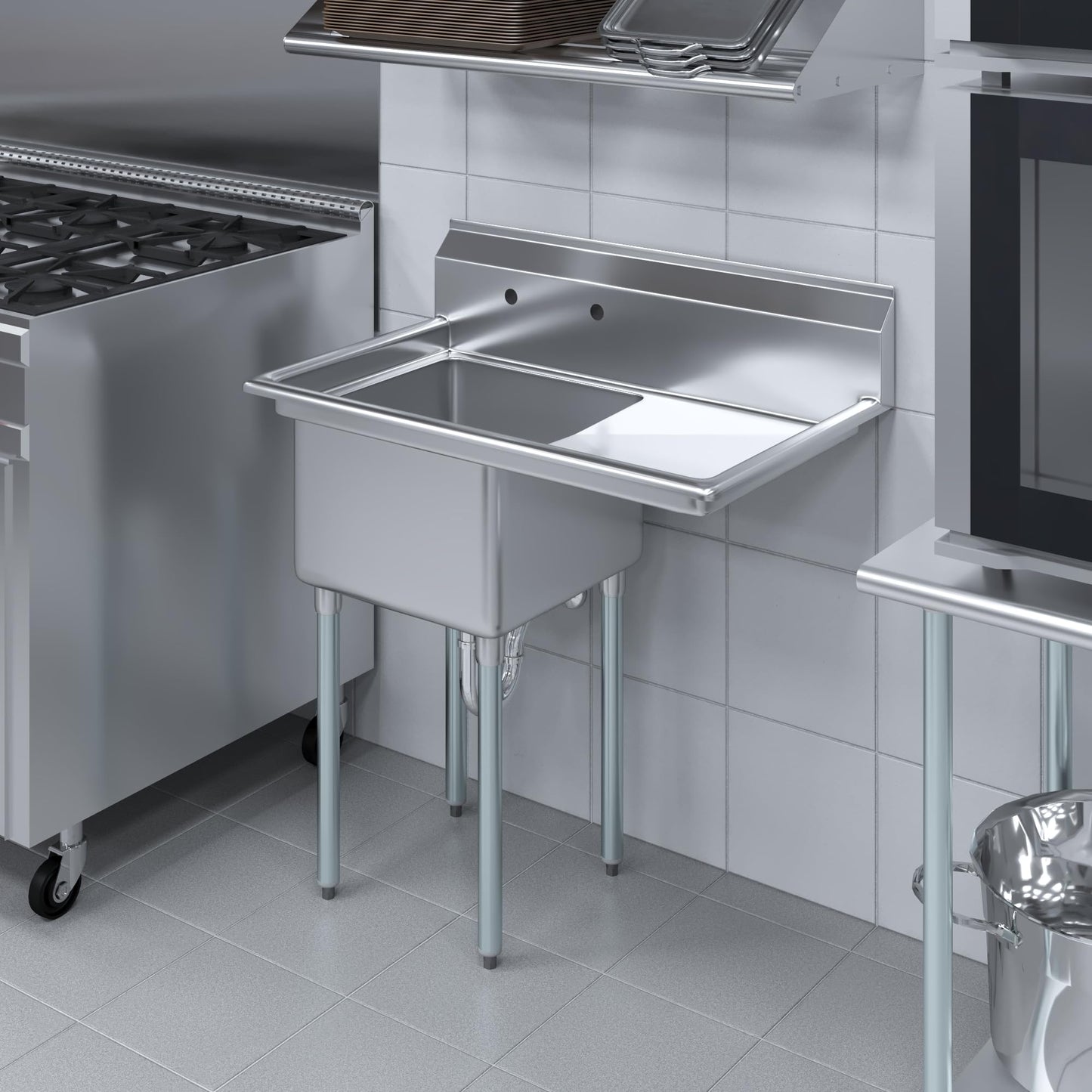 39 in. x 23.5 in. Stainless Steel One Compartment Sink with 18 in. x 18 in. Bowl and 18 in. Right Drainboard. NSF