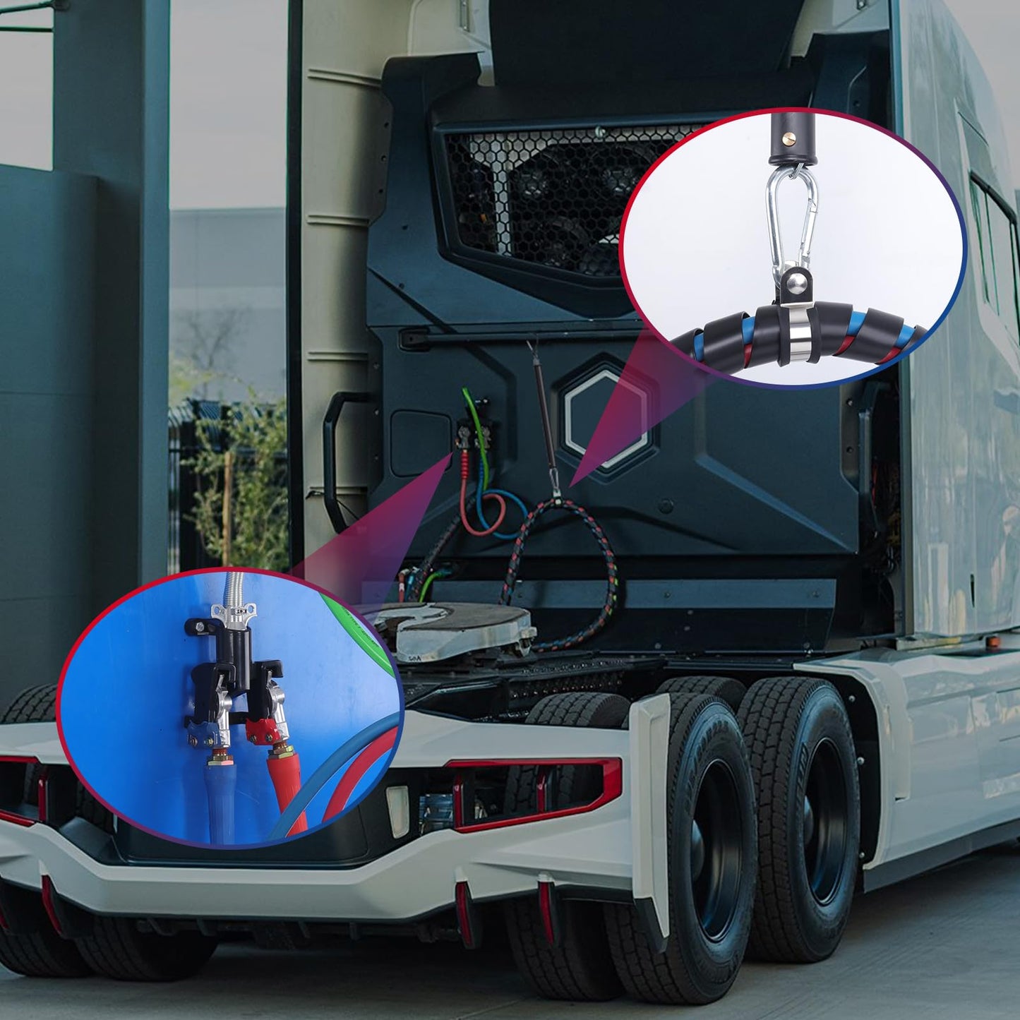 CheeMuii 12 FT Semi Truck Air Lines Kit with 2 PCS 16" Single Tender Spring Kit Gladhands with Gladhand Holder and Handles 3IN1 Red & Blue Air Hoses ABS Electric Power Line Kit for Truck Trailer