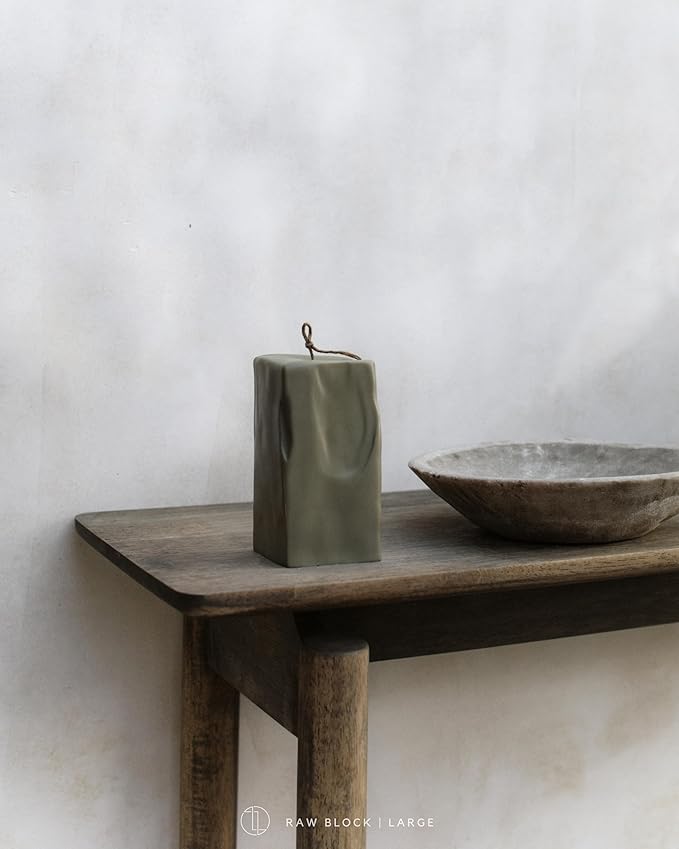 LAWA Raw Block Candle - Beautiful Handmade Pillar Scented Soy Wax Elegant Aesthetic Candle Housewarming Gift Home Room Shelf Decor Idea (Earthy Green, Large)