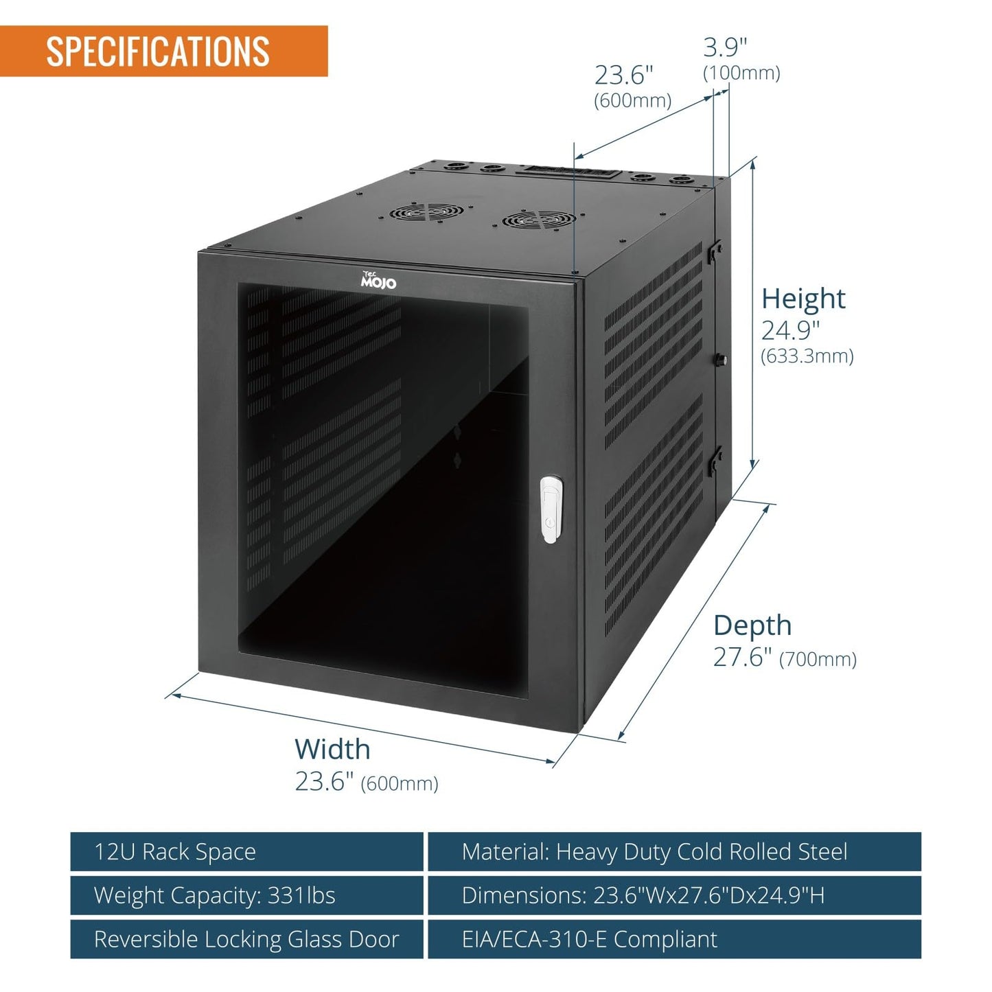 Tecmojo Enterprise-Grade 12U Swing-Out Wall Mount Network Cabinet,27.6inch Depth Server Cabinet, Load Bearing 331lbs (150 kg), Glass Door, 12U Rack for 19in Computer/AV/Data/IT Equipment