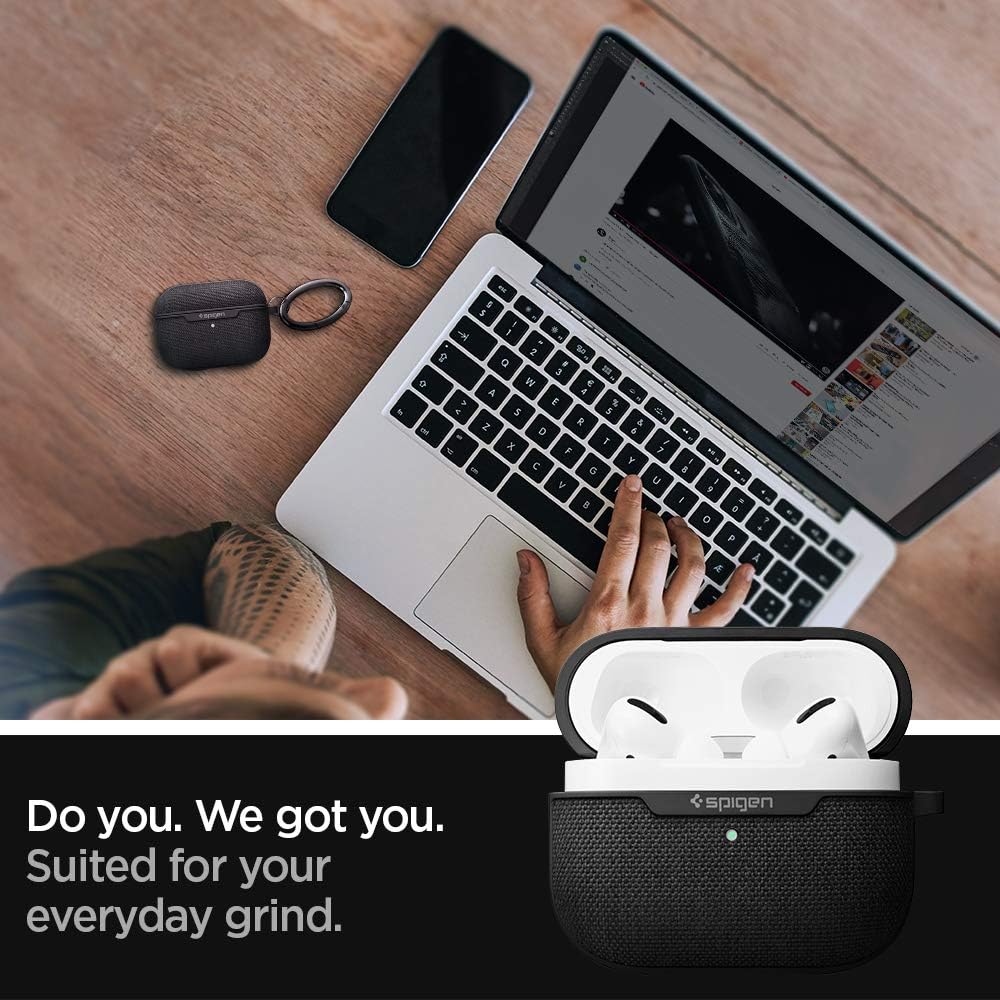 Spigen (2019) Urban Fit Designed for AirPods Pro Case Premium Fabric Cover with Carabiner - Black