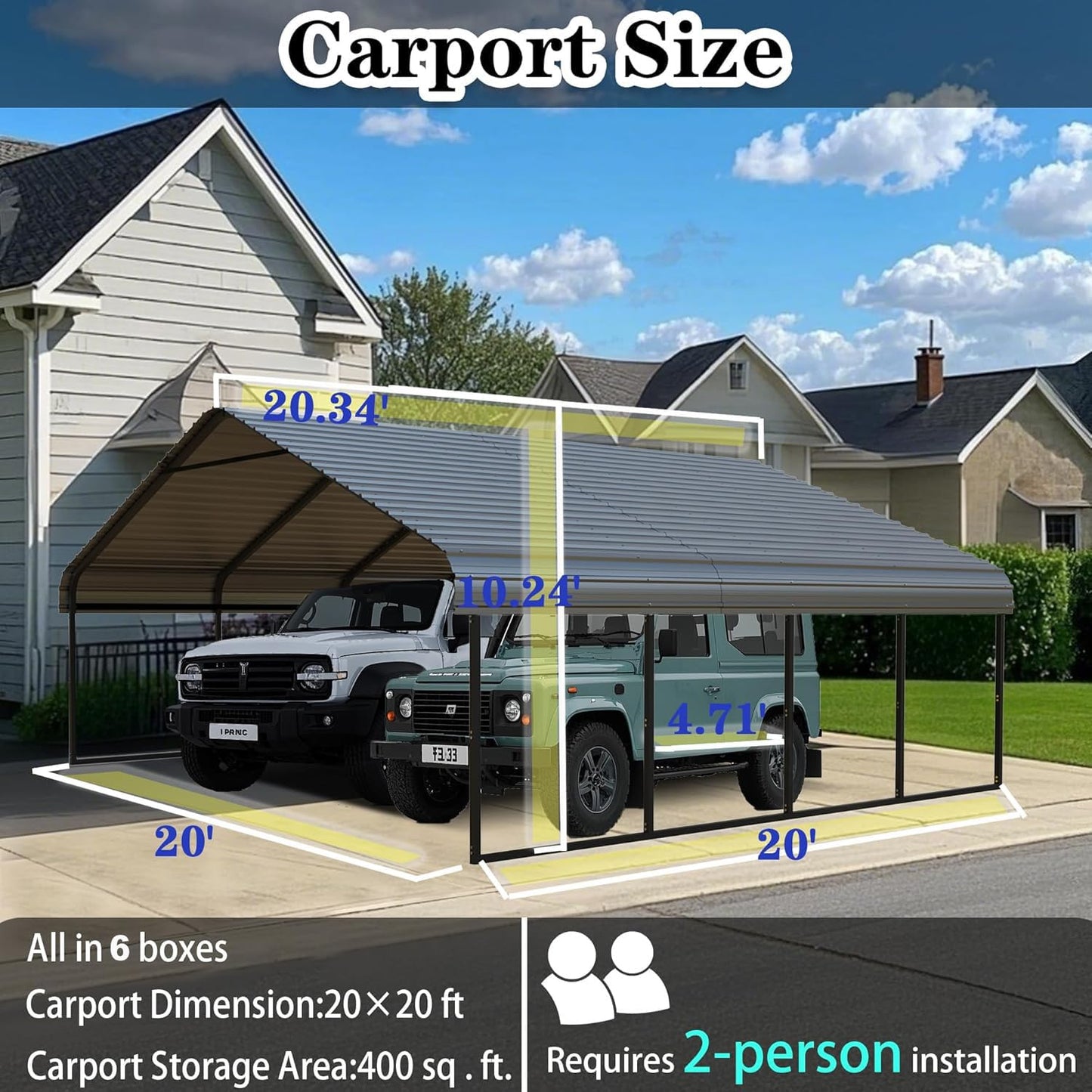20' x 20' Heavy Duty Carport Canopy Shelter, Galvanized Steel Frame with All-Weather PE Cover, Portable Garage Tent for Cars, Trucks, Boats & Equipment Storage, Outdoor Event Shelter, Gray