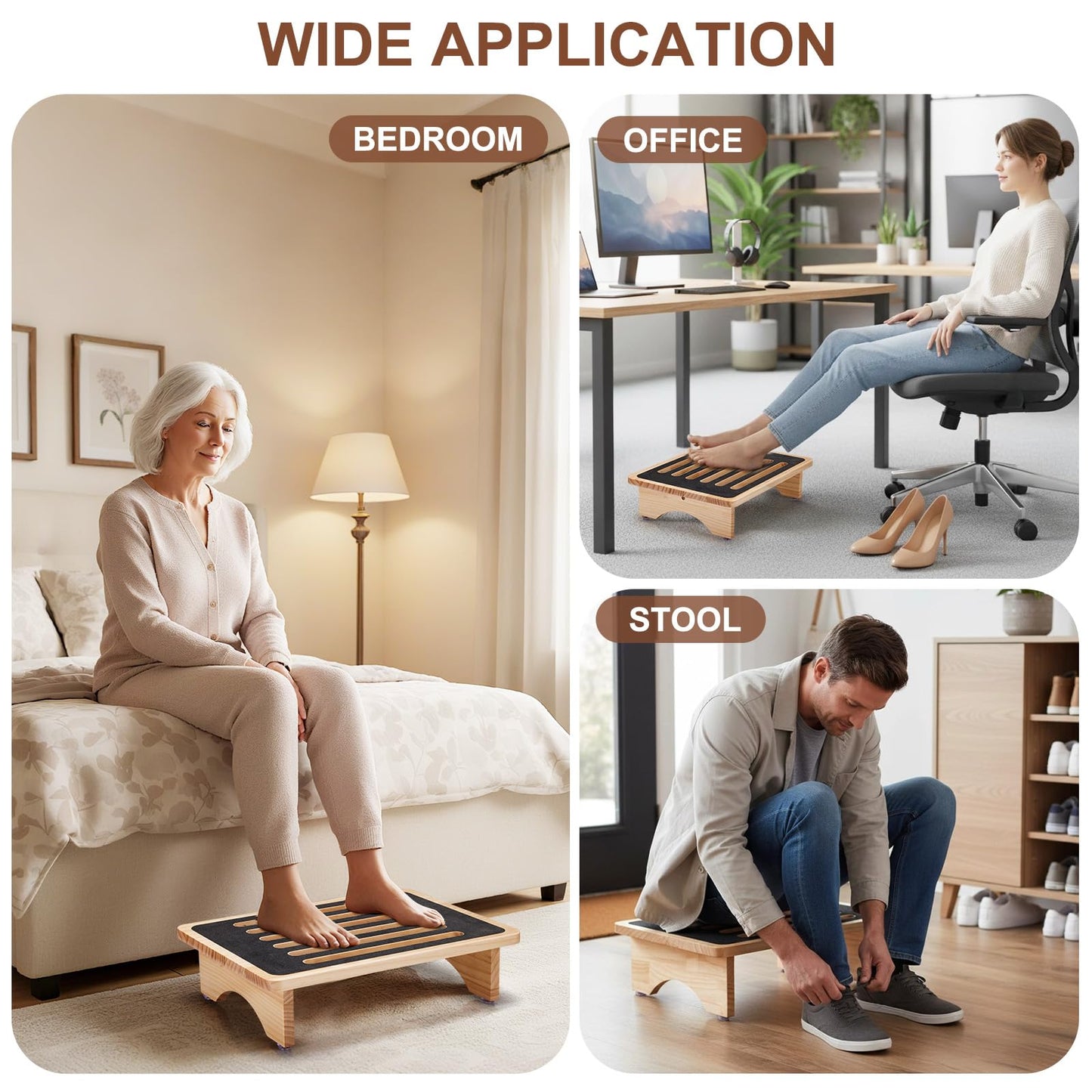 One Step Stool for Adults Seniors, Non-Slip Rubber Step Surface Heavy Duty Wooden Stepping Stool, Perfect Bed Steps for High Beds & Daily Use