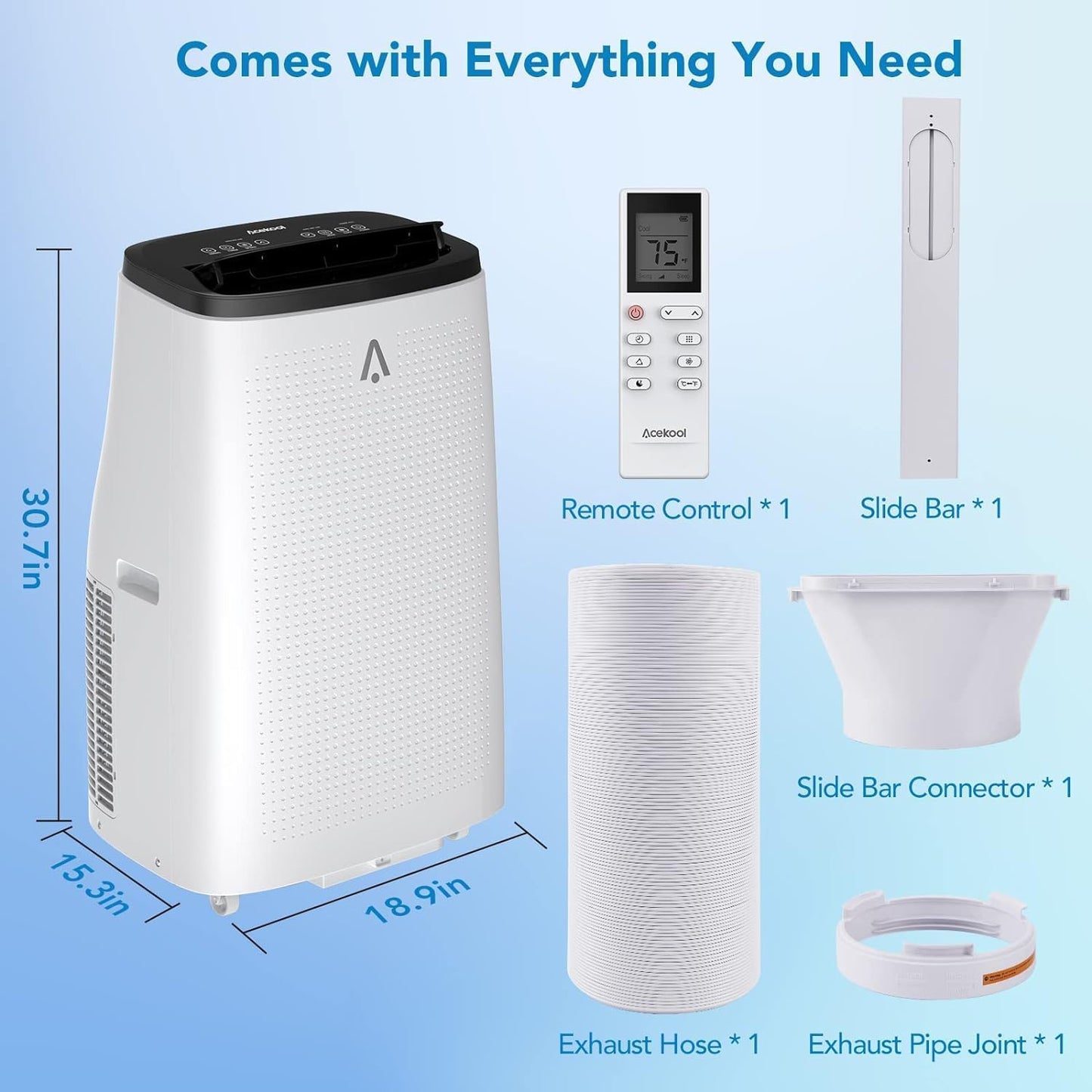 Portable Air Conditioners 14,000 BTU, AC Unit for Bedroom with 3-In-1 Cooling, Fan & Dehumidifier, Smart Control Via Remote, Drainage-Free Design for 750 Sq.Ft Rooms, Dark Grey