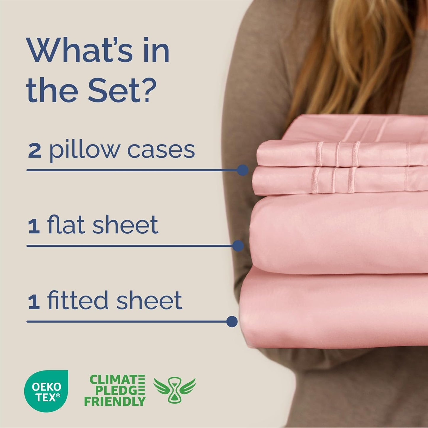 Queen Size 4-Piece Sheet Set - Comfy Cooling Bed Sheets | Luxury Hotel Quality - Soft, Wrinkle-Free, Deep Pockets - Oeko-Tex Certified - Baby Pink
