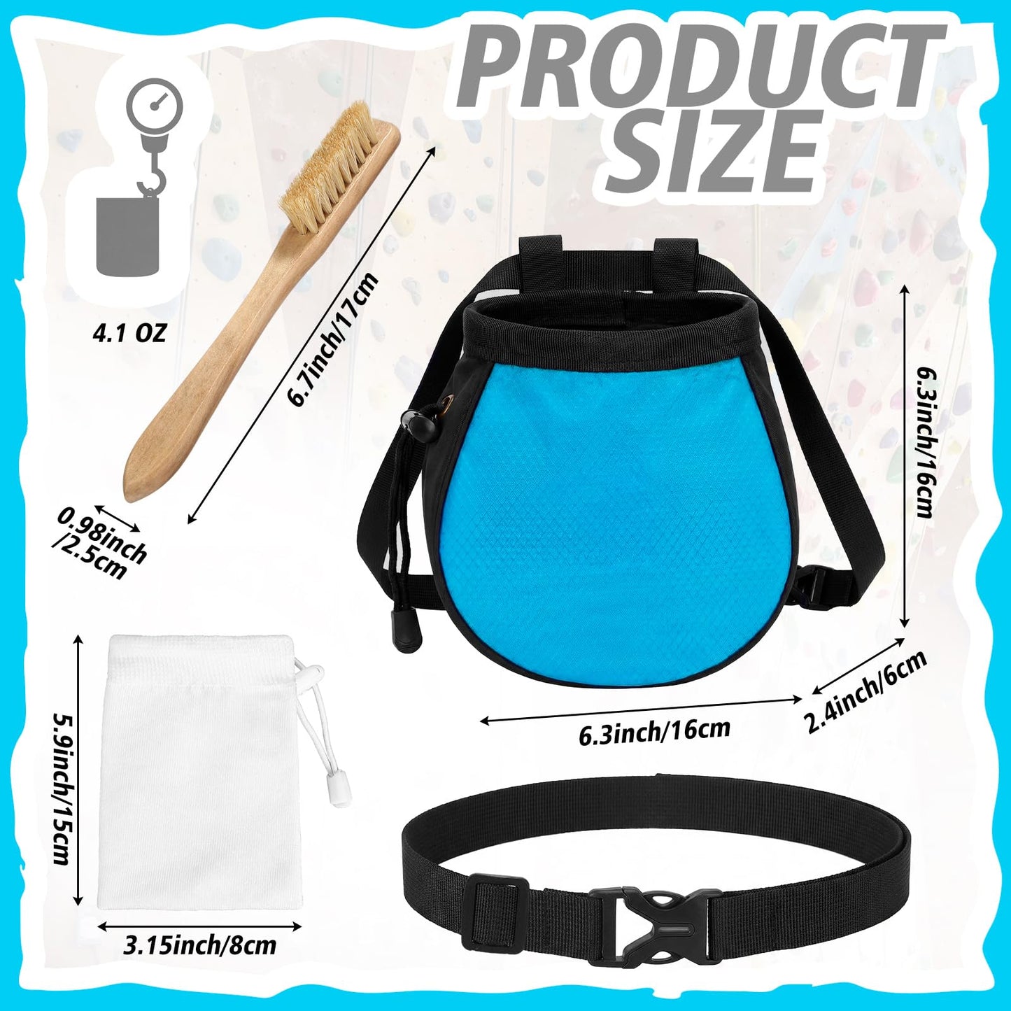 Shappy 4 Pcs Climbing Chalk Bag Set Includes Chalk Bag, Brush and Ball Pouch with Adjustable Belt Waterproof Rock Equipment for Climbing, Gymnastics, Weight Lifting, Bouldering and More