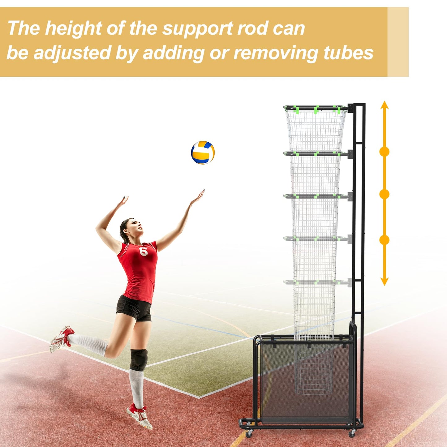 Volleyball Setter Training Equipment, Setting Trainer Net with Target Hoop, 5 Angles Adjustable, Height Adjustable for Serving Spiking Drills System with Ball Collection Bag