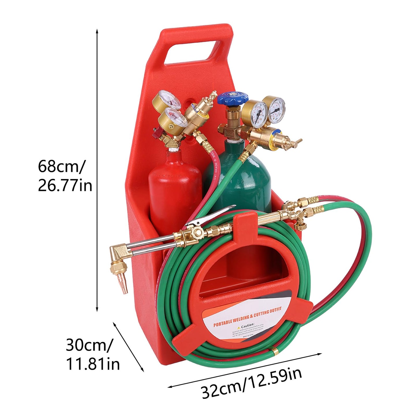 Portable Oxy Acetylene Torch Kit, Complete Welding & Cutting Kit with Oxygen & Acetylene Tanks, Dual Gauge, Regulators & Hoses, Professional Tote Oxygen Acetylene Torch Set for Brazing, Cutting