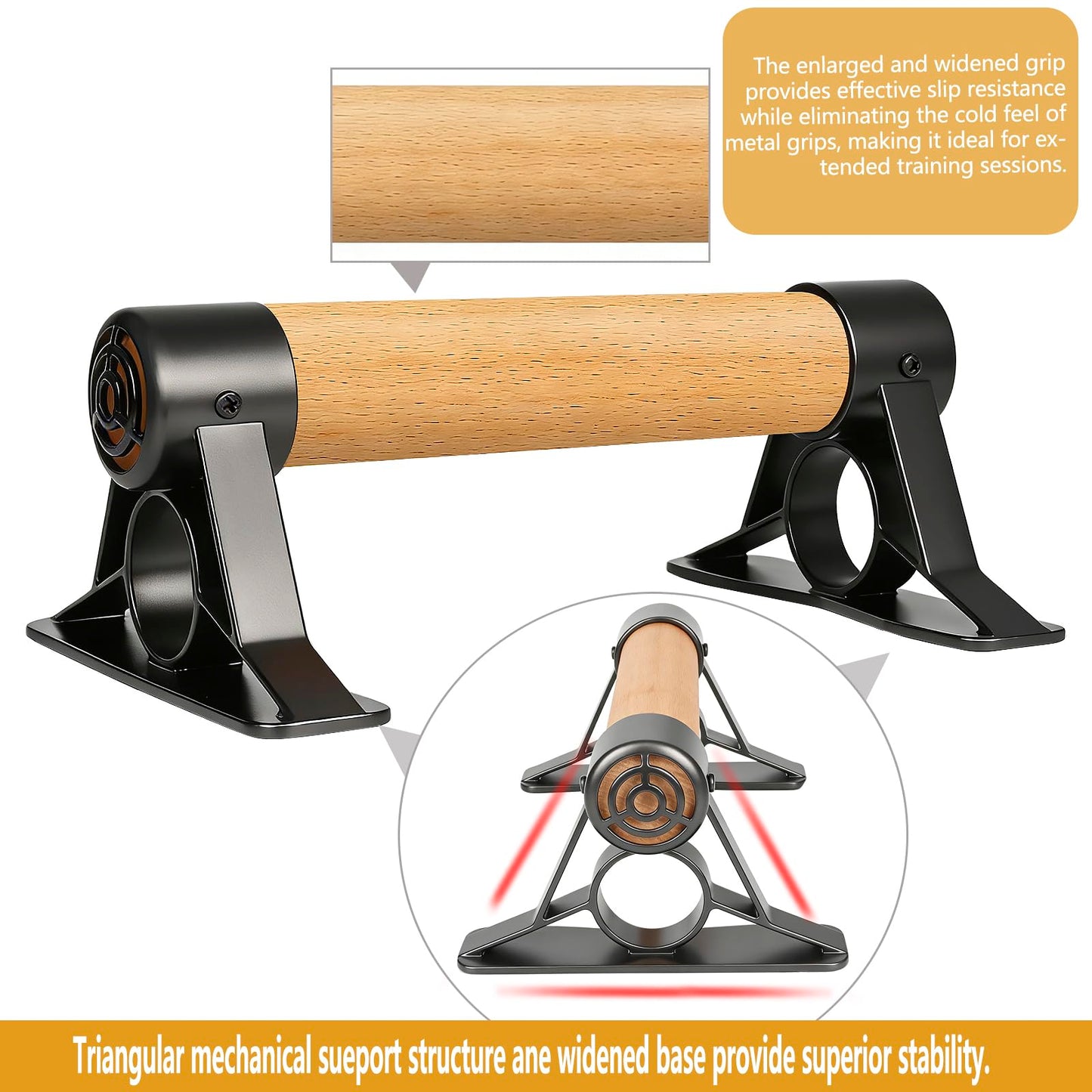 ZoeZure Solid Wooden Parallettes Bars, Anti-Slip Calisthenics Handstand Bars with Sturdy Metal Brackets, 800 LBS Weight Capacity for Fitness & Floor Workouts