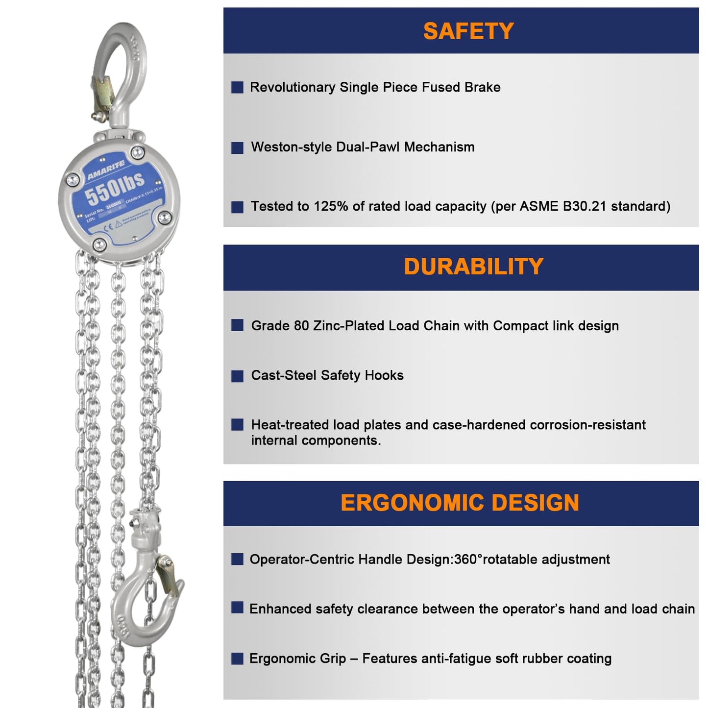 2 Pack AMARITE 1/4 Ton Compact Small Chain Hoist 550lbs Capacity Low-Profile Design with Dual Brakes & Vertical Beam Clamp 2200lbs (1 Ton) Working Load Limit