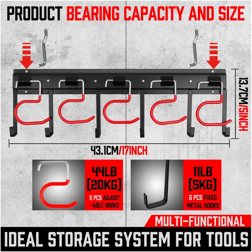 SEDY Garden Tool Organizer Hooks - Sturdy All-Metal Wall Mount Storage System for Yard Tools | Shed & Garage Use