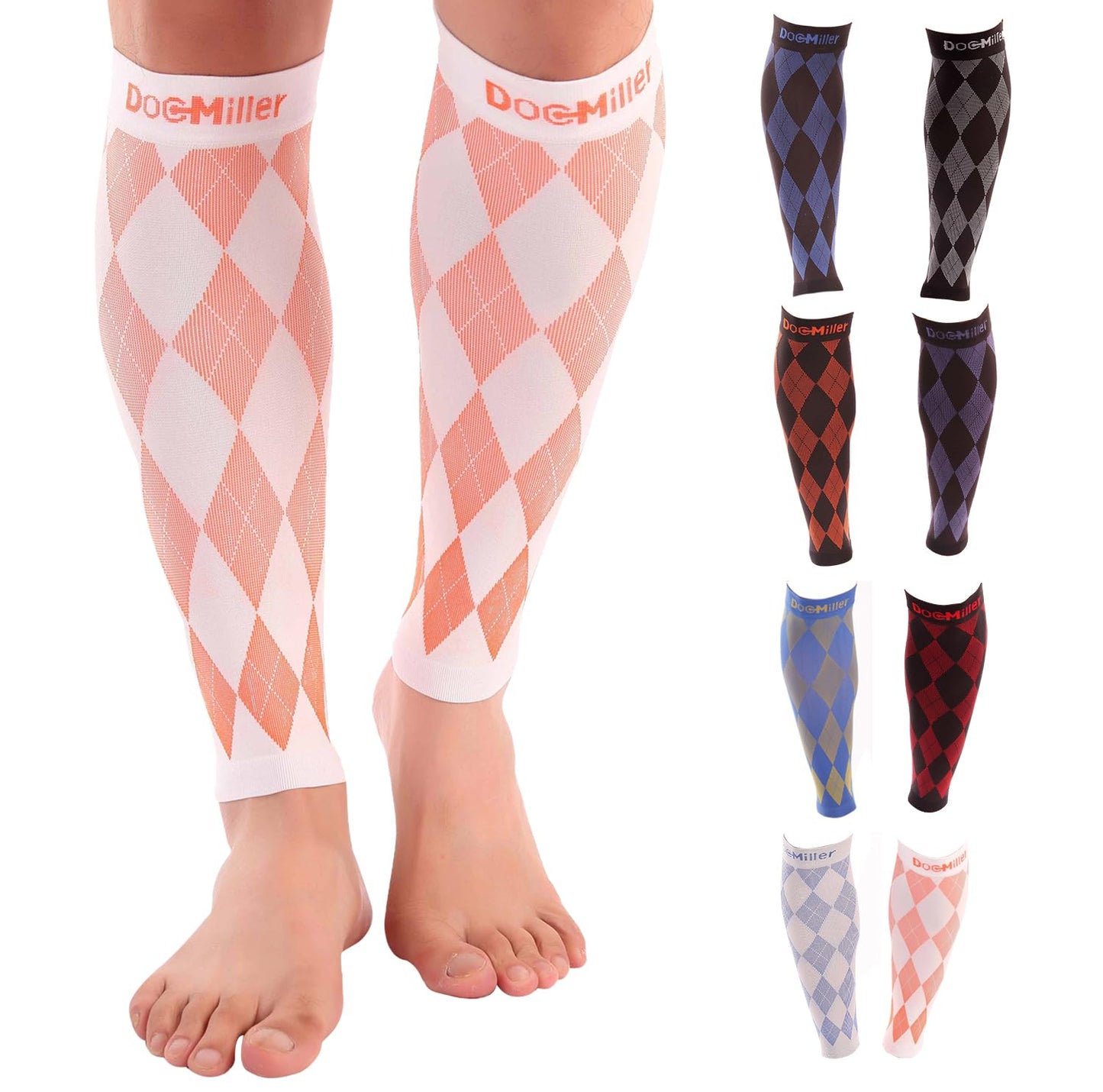 Doc Miller Calf Compression Sleeve 20–30 mmHg – Footless Socks for Circulation, Calf Support, Leg Pain Relief, Shin Splints & Varicose Veins, Men & Women, Running, Nurses, Travel (Argyle, 1 Pair)