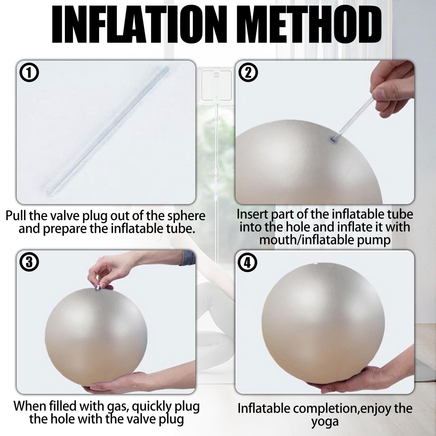 Minmex Small Exercise Ball Anti-Burst Non-Slip Stability 9 Inch，with Inflatable Straw Mini Pilates Balls Ideal for Yoga Exercise,Pilates Physical Therapy Stretching Core Fitness Silver