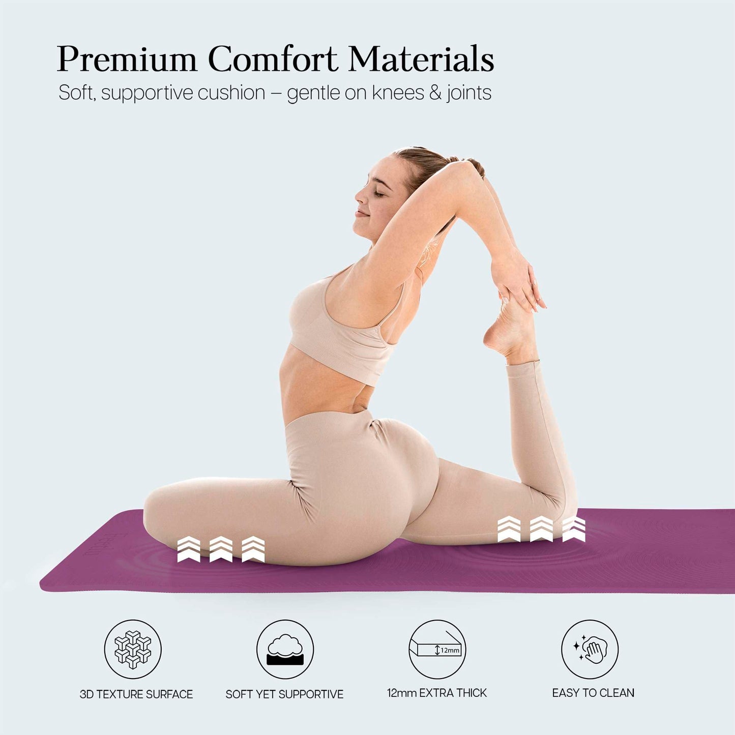 Feetlu Extra Thick 12mm Exercise Mat – Non-Slip, Joint-Friendly & Cushioned Fitness Mat for Yoga, Pilates & Floor Workouts – Durable, Supportive & Includes Feetlu Classic Strap