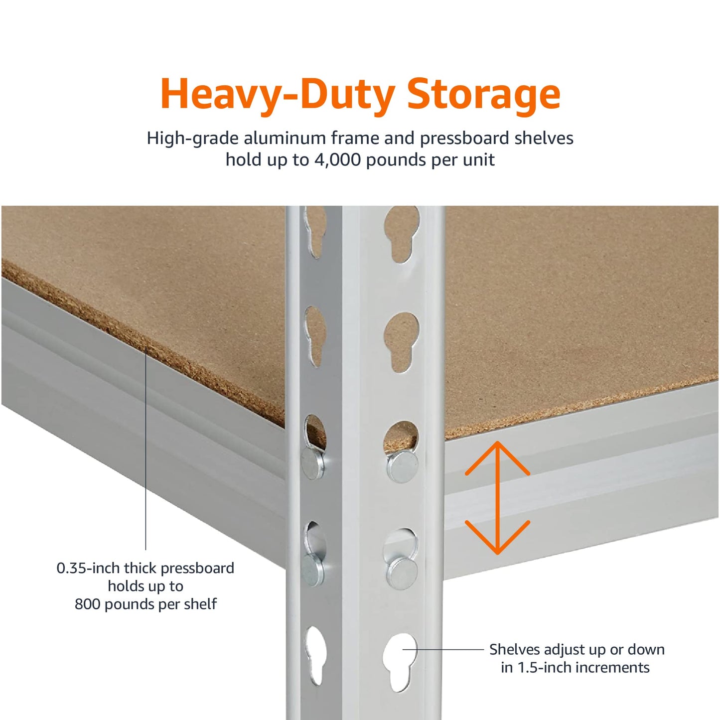 Amazon Basics 5-Tier Medium Duty Storage Shelving, Garage Storage Rack, Double Post Press Board Shelf, Adjustable, Easy Assembly, Space-Saving, Aluminum, 48" x 18" x 72"