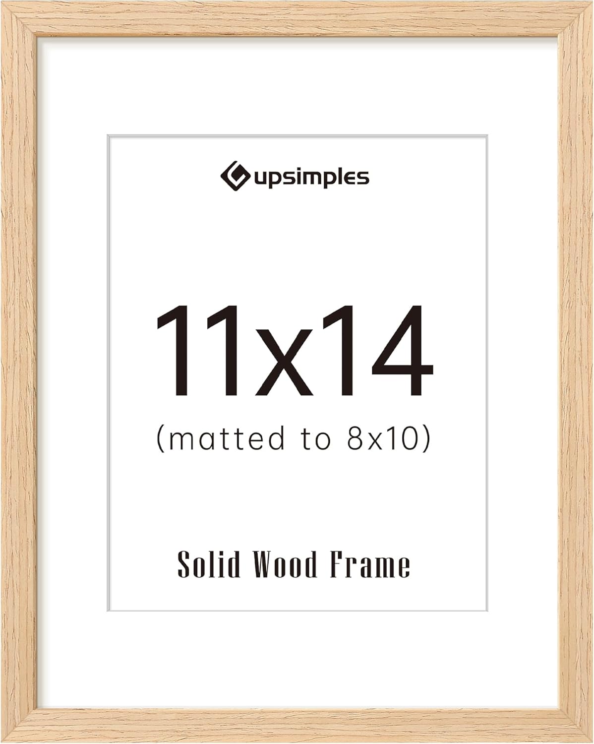 Upsimples 11x14 Picture Frame - Natural Solid Wood Frame for 8x10 or 11x14 Photos | Vertical & Horizontal Display