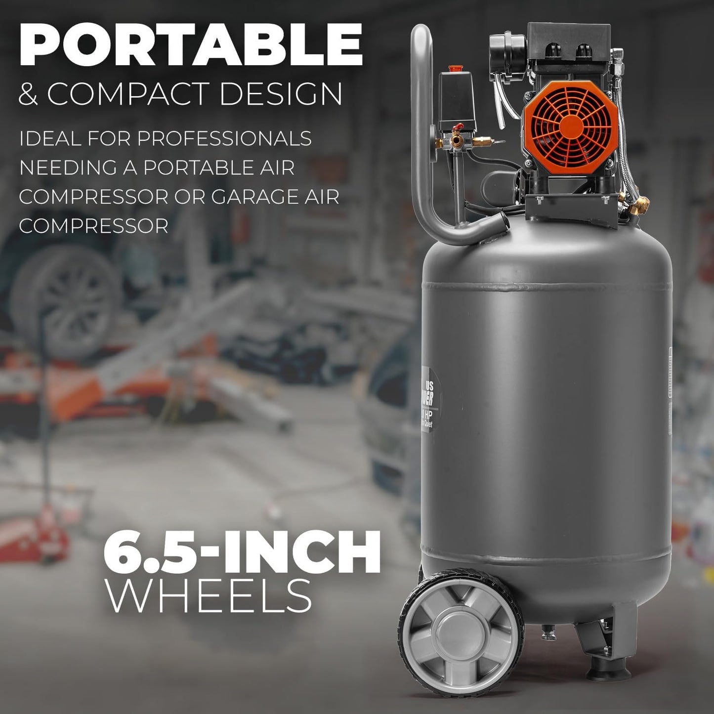 XtremepowerUS 2HP Air Compressor, 13 Gallon Ultra Quiet 1450W, 4.9CFM@90PSI, Oil-Free Air Compressor, 65dB Low Noise, Max 116PSI for Garage, Home Use, Tire Inflation, Nail Gun, DIY Projects