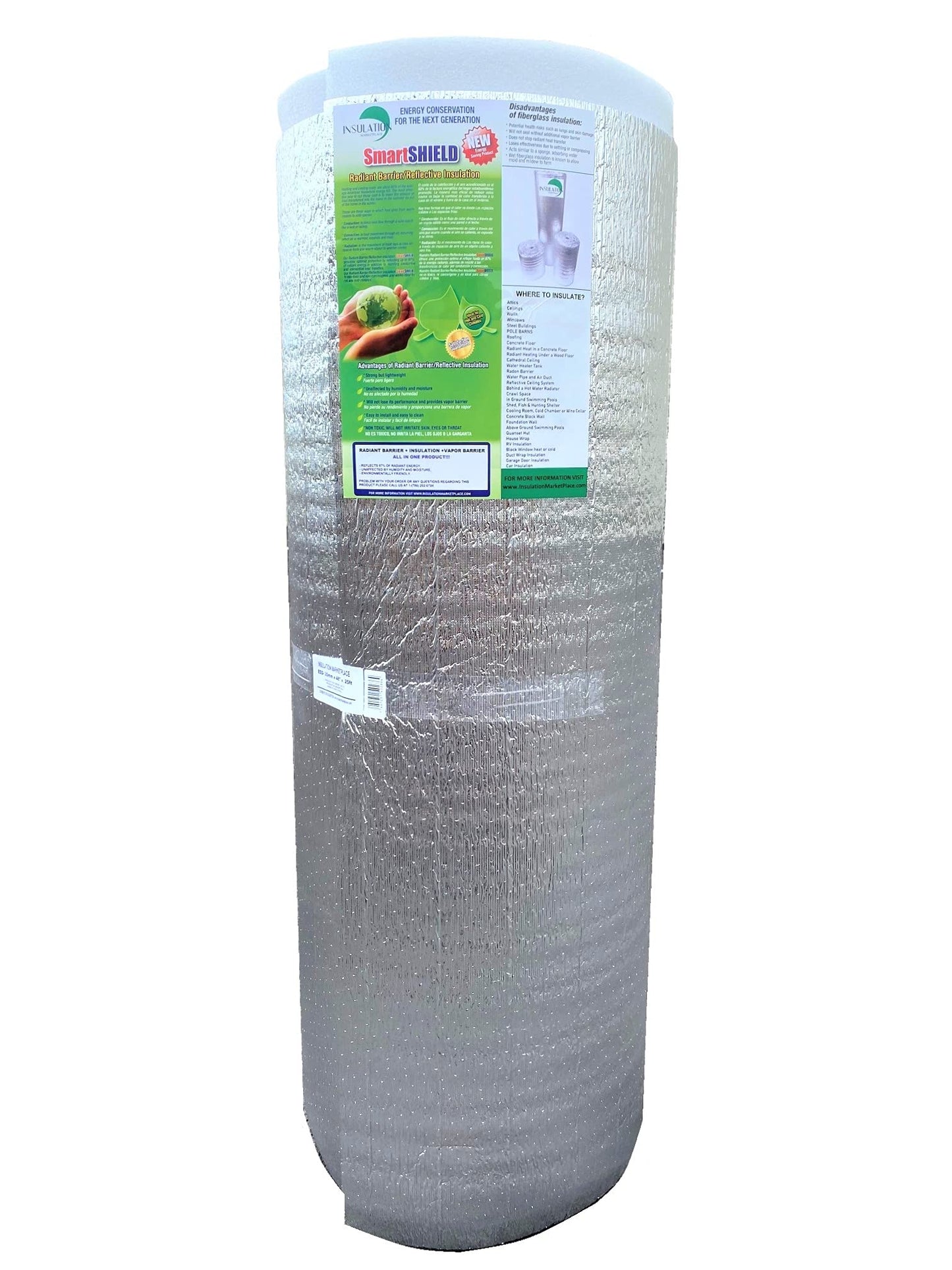 SmartSHIELD -20mm 48" X25ft Reflective Insulation Roll, Foam Core Radiant Barrier, Thermal Foil Insulation Panel - 0.8 Inch Thickness, R-23