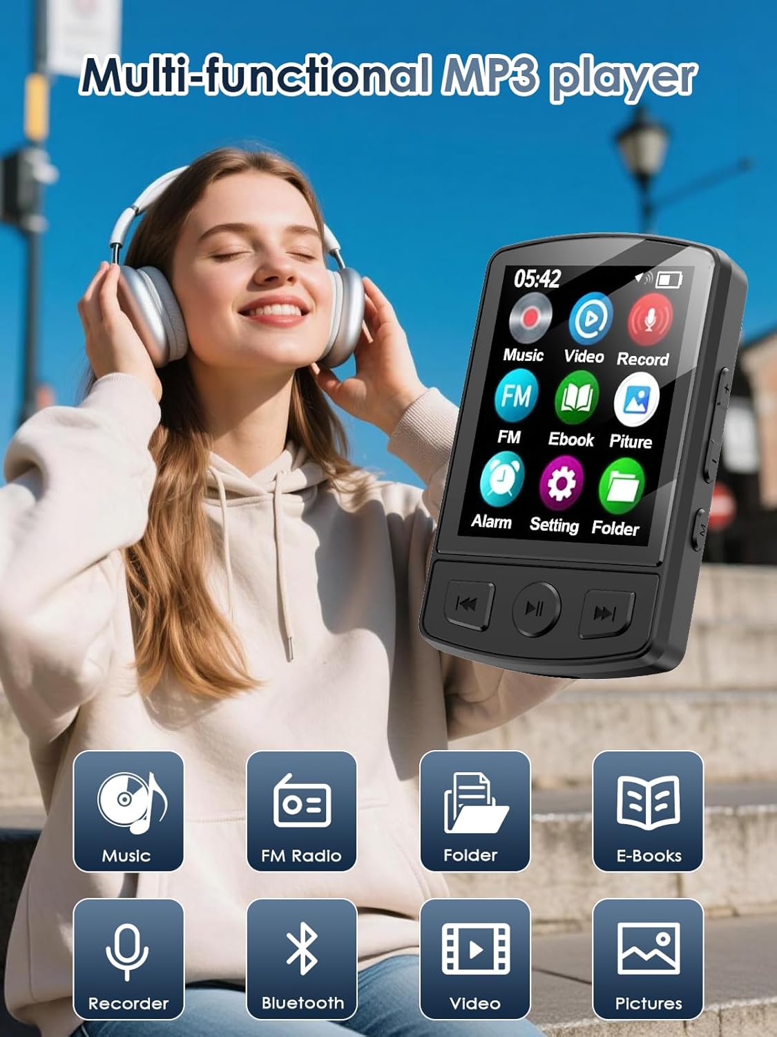 KOVCDVI MP3 64GB MP3 5.2,Portable MP3 Player with Clip Mini Player with Bluetooth Music Player