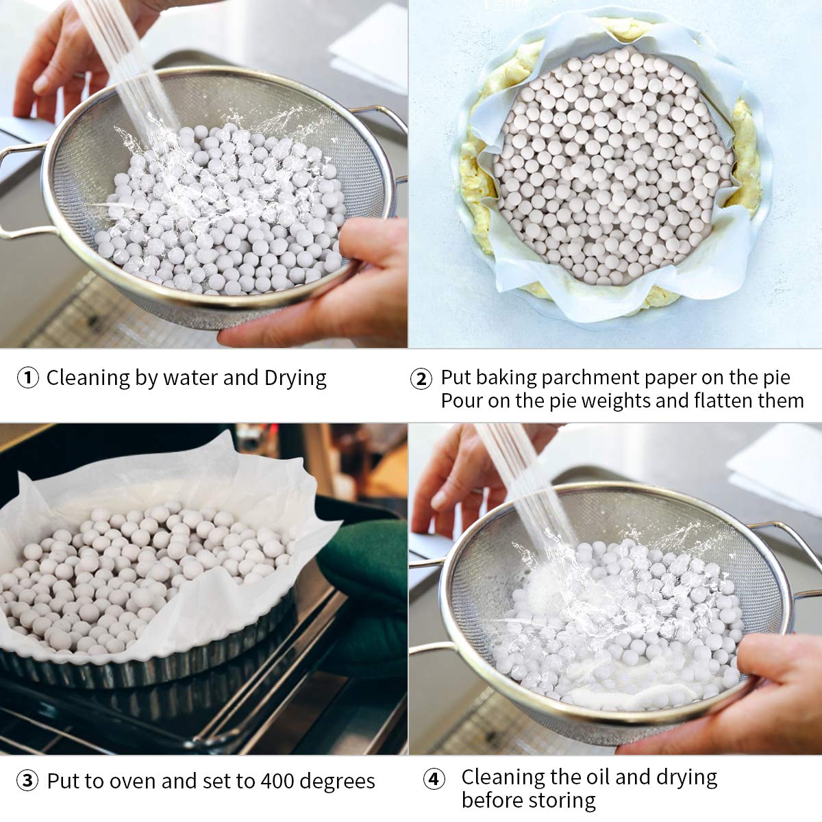 FurRain Ceramic Pie Weights Reusable 10mm Baking Beans Pie Crust Weights Natural Ceramic Stoneware with Wheat Straw Container