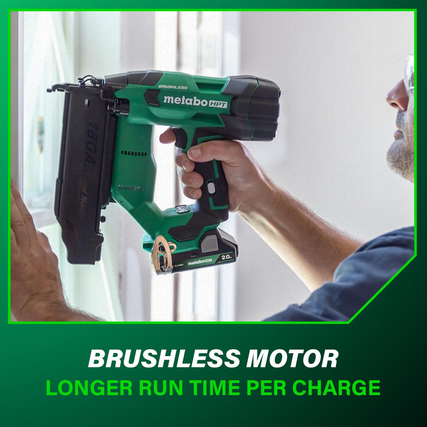 Metabo HPT 18V MultiVolt Brushless Compact Cordless Brad Nailer Kit, 18 Gauge Nailer with Power Tool 2.0Ah Lithium Ion Battery, Drives 5/8" to 2" Brad Nails, NT1850DFT