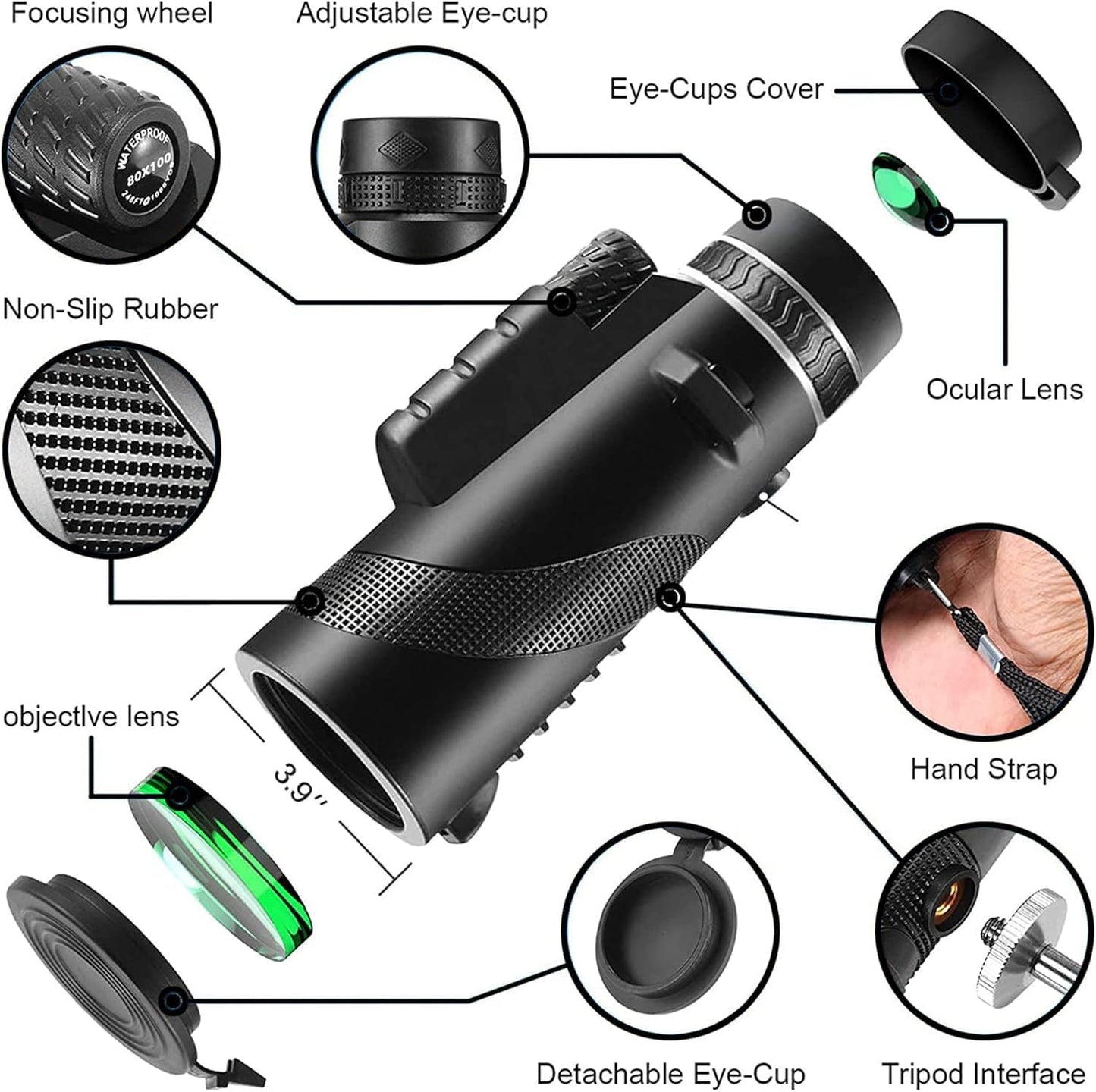 KFYSLEXA 80x100 Monocular Telescope High Powered Monoculars for Adults Compatible with Smartphones and Can Bird