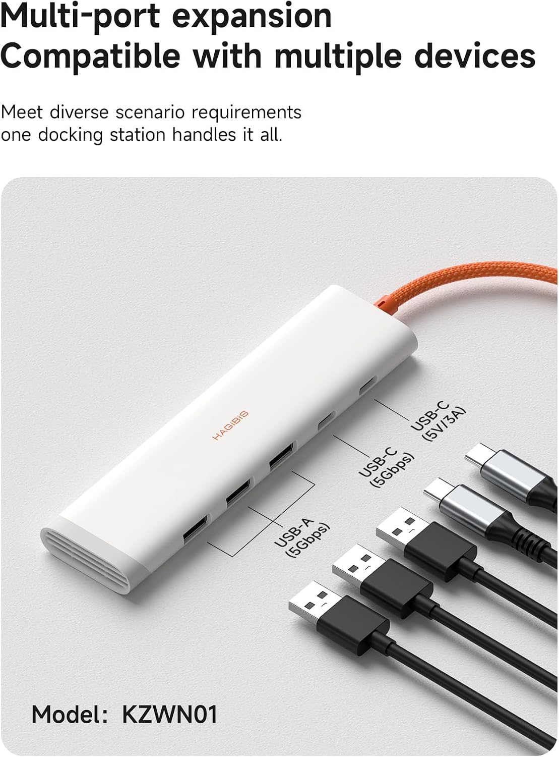 Hagibis 5 1 USB3.0 3, 5Gbps 5V/3A (KZWN01) USB-C Hub, in Multiport USB C Splitter Ultra Slim Heat Dissipation Docking