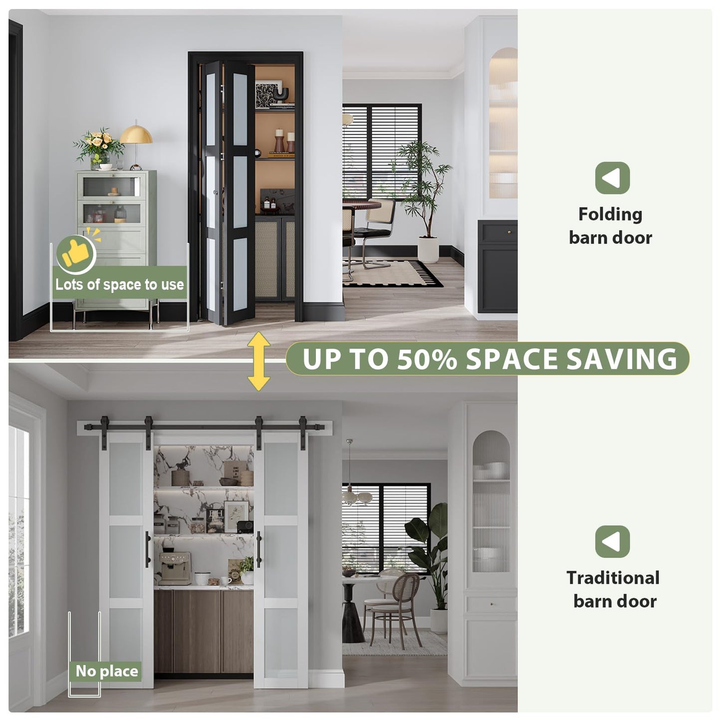 Easelife Bifold Closet Doors,Folding Door for 32" x 80" Opening,3-Lite Tempered Frosted Glass,Black Interior Bi-fold Barn Door with Concealed Sliding Hardware Kit,MDF Panel for Pantry and Laundry