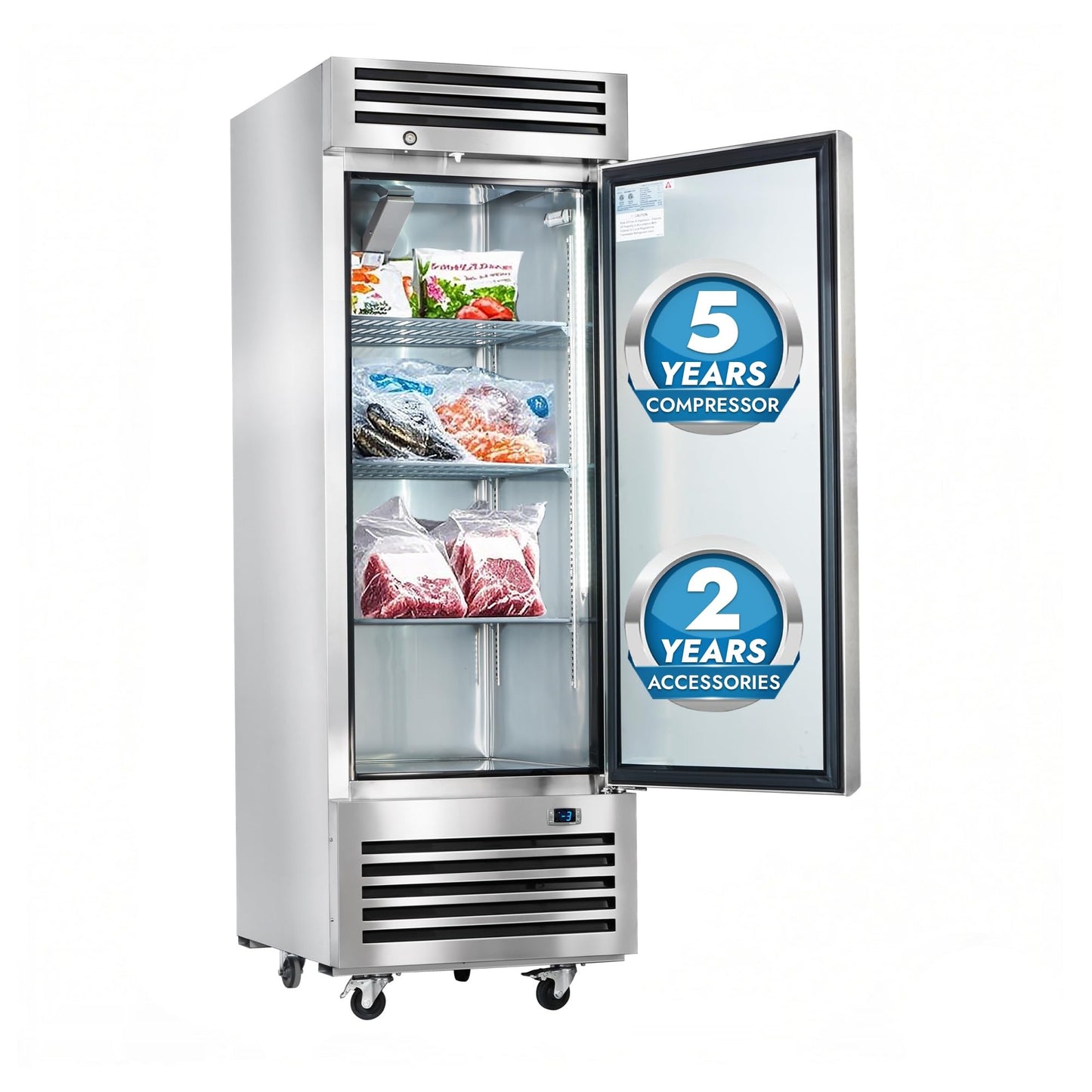 HECMAC 27" Commercial Freezer, 23 Cu.ft Reach-In Upright Fridge with Solid Door, -8 to 0℉, 18-8 Stainless Steel Interior, 3 Shelves, ETL&NSF/ANSI 7 for Restaurant, Bar, Shop, Kitchen Use