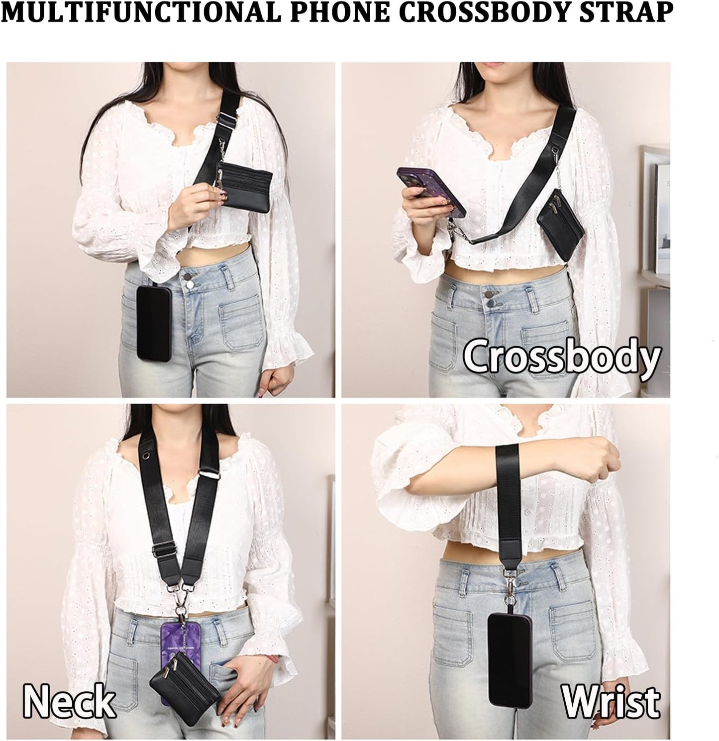 Adjustable Crossbody Phone Holder for Women - Stylish Pouch with Zipper