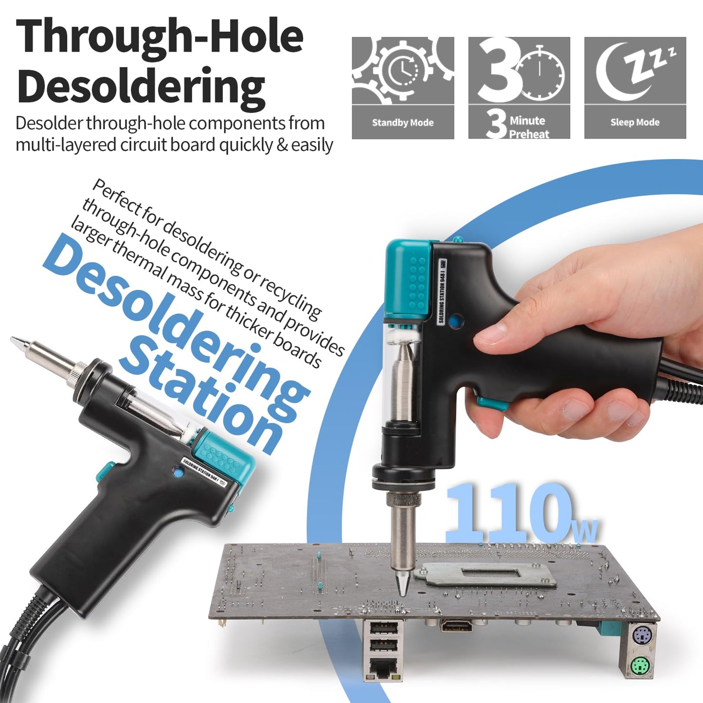 YIHUA 948D IV 5-IN-1 Micro Soldering 1000W Hot Air Rework Desoldering Station with C245 Microsoldering Iron, Hot Tweezers Iron, Desoldering Tool, Suction Pen for BGA SMD Reflow Under the Microscope