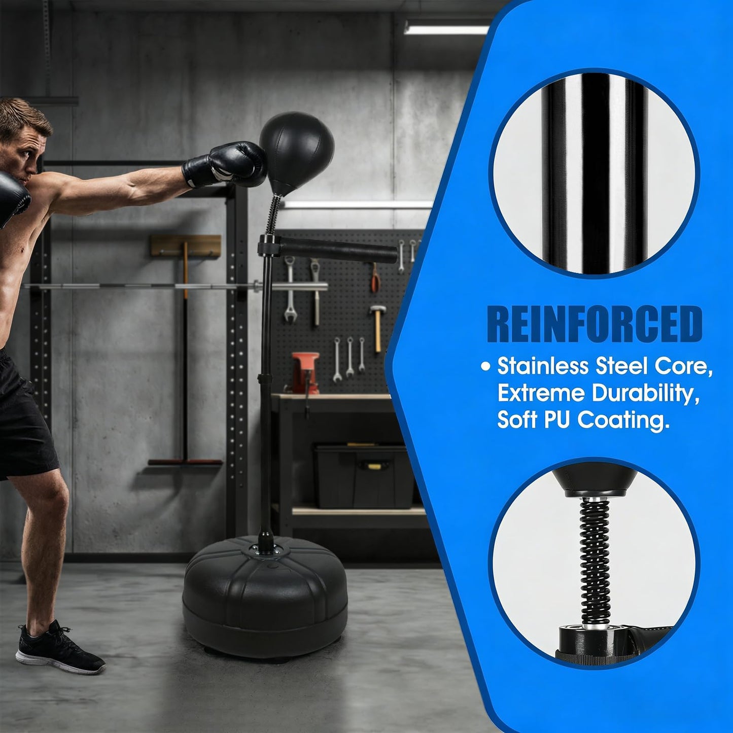 UBCTECH Boxing Bar with Punching Bag, Spinning Boxing Speed Trainer, Height Adjustable with Punching Bag and Reflex Bars, Training Equipment for Teens Adults, Black