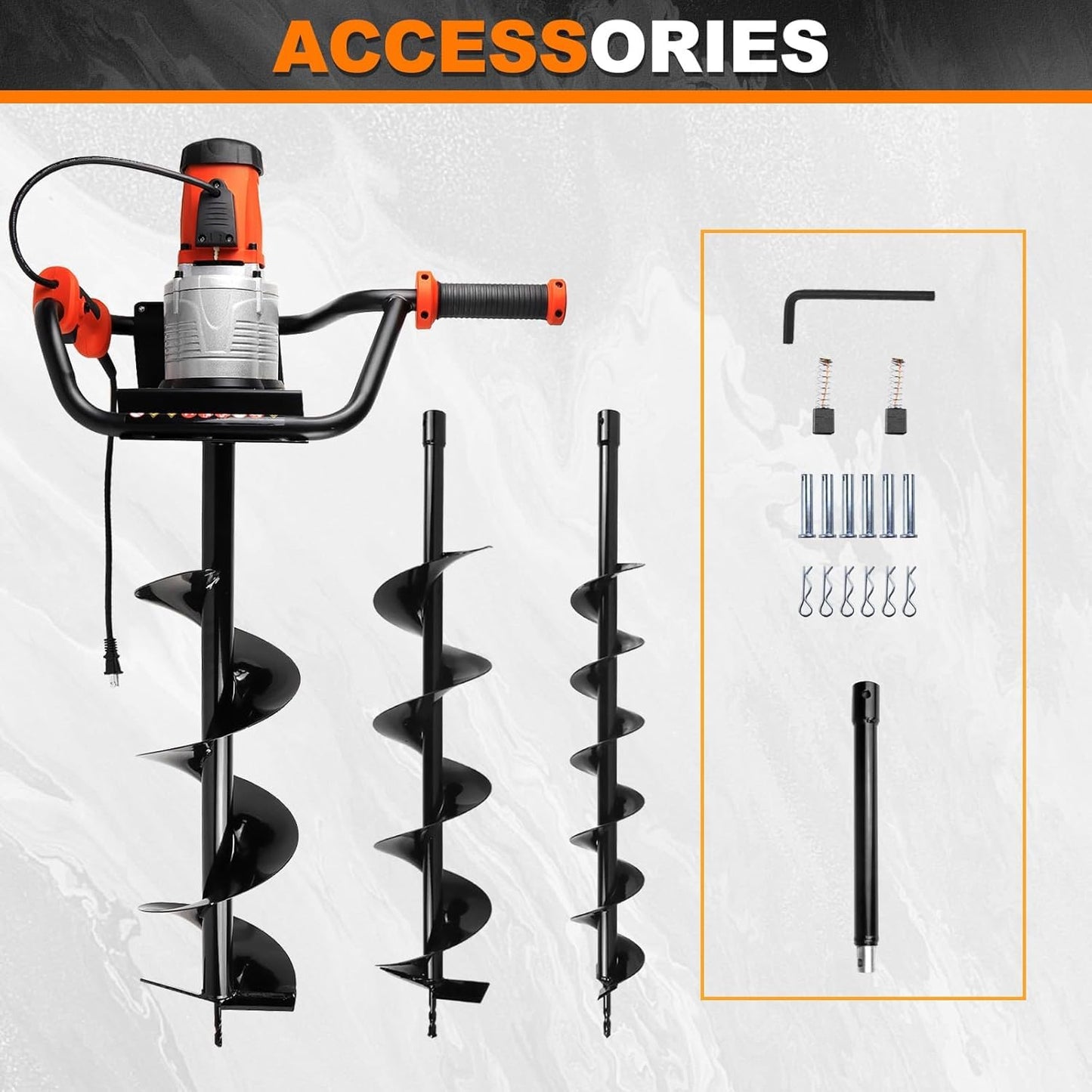NEO-TEC 1700W Electric Earth Auger, Post Hole Digger with 4"/6"/8" Drill Bits & Extension Rod, High-Torque Power Drill for Planting, Fencing, Garden Lawn