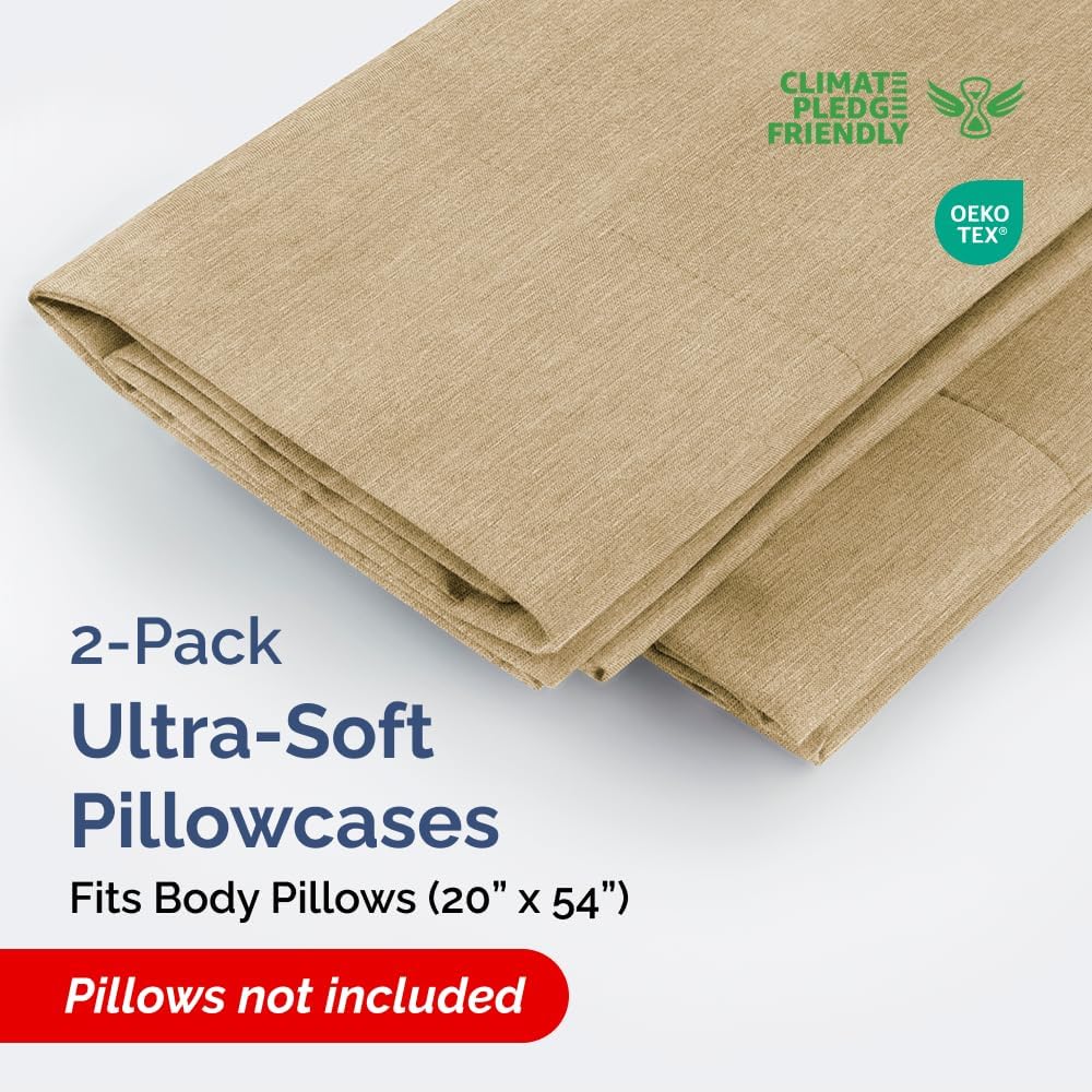Skiennix Body Pillowcases Set of 2 | Soft 20x54 Long Pillow Covers for Side Sleepers - Wrinkle & Fade Resistant, Machine Washable in Heathered Tan