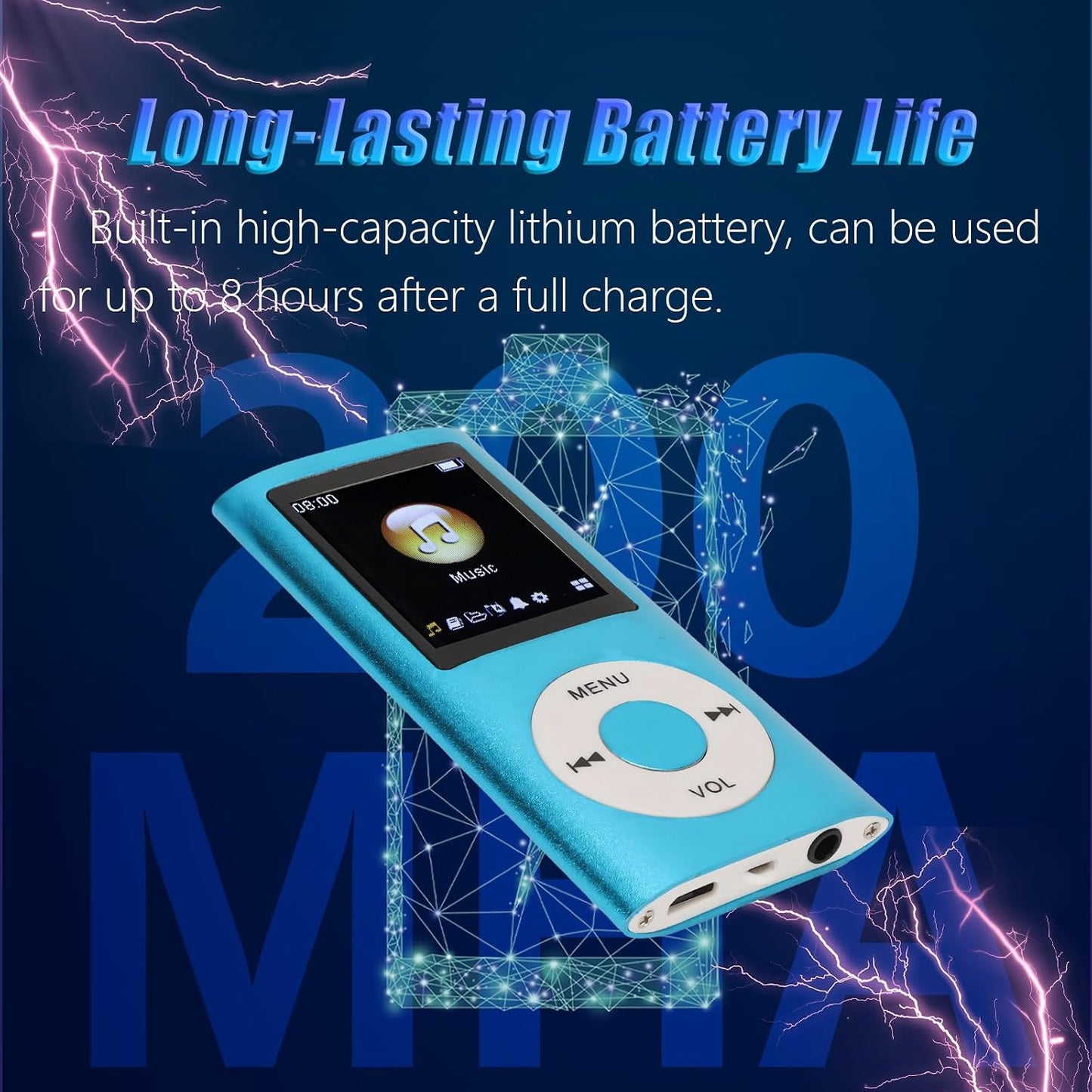 Luqeeg MP3 MP3 1.8 Inch 64GB Player, Portable Lossless Sound Slim Music Player with Earphone, LCD Screen Digital Music