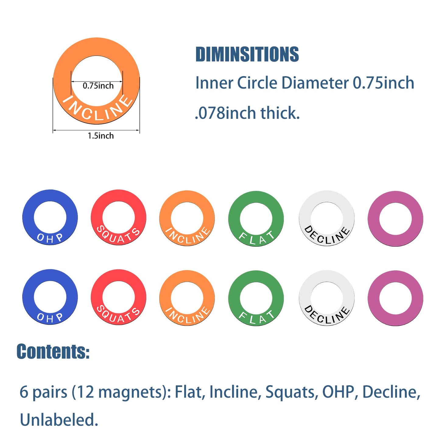 Power Squat Rack Barbell Magnetic Position Markers Reminders Label for Home & Garage Gyms, Squat Rack Magnets Identifier Rings (0.75" Inner Circle)