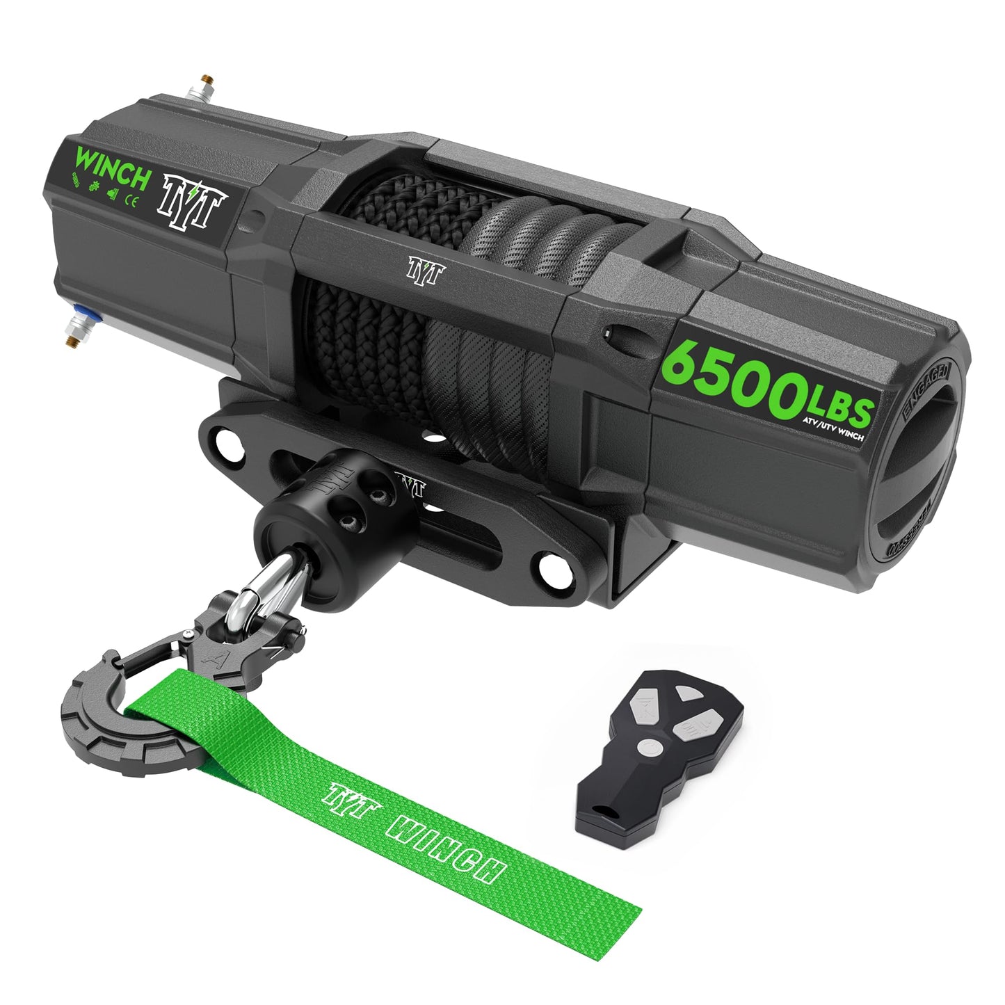 TYT 6500 lb UTV Winch Kit,12 Volt DC Electric Trailer Winch with Wireless Remote and Wired Switch,1/4" x 50FT Synthetic Rope Winch with Rubber Stopper and Mounting Plate