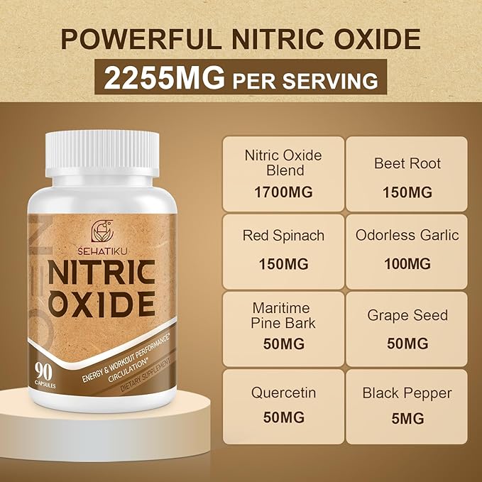 Nitric Oxide Supplement, Nitric Oxide Booster & 6-in-1 Phytonutrient Blend for Heart, Flow, Immune - 90 Capsules (2 Bottle)