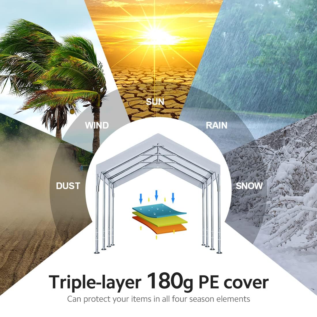 ADVANCE OUTDOOR 12x20 ft Heavy Duty Carport Potable Car Canopy Garage Party Tent Boat Shelter, Adjustable Height from 9.5 ft to 11 ft, White