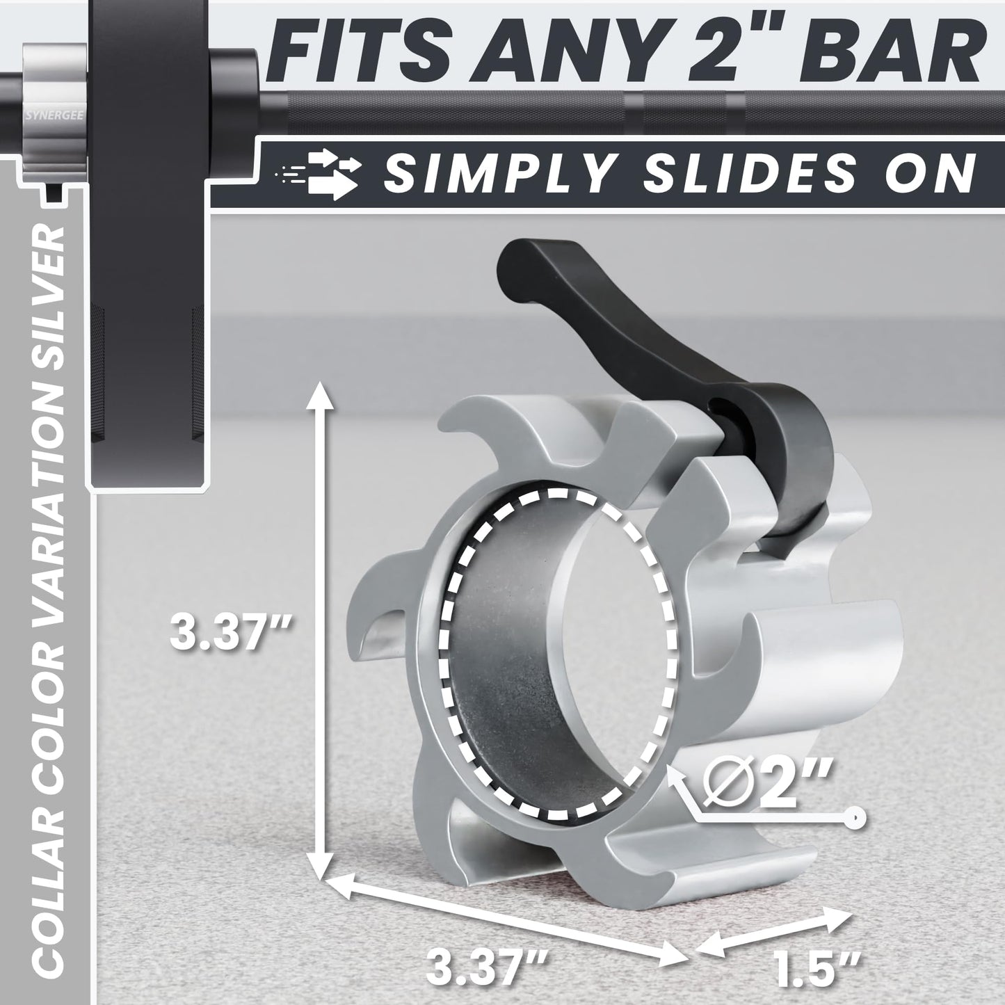 Synergee Silver Aluminium Barbell Collars Locking 2" Weight Clamps
