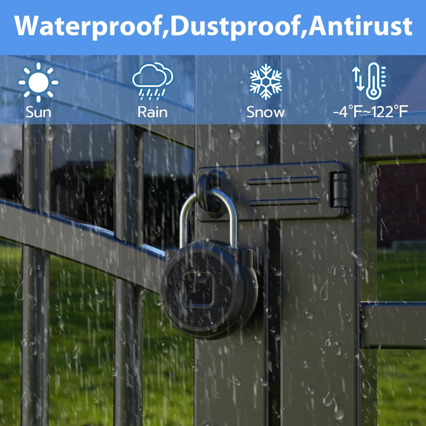 Keylesslife Fingerprint Padlock,Fingerprint Locker Lock,Biometric Smart Padlock Outdoor Waterproof Pad Lock for Locker Gym Fence Gate Toolbox Case Storage